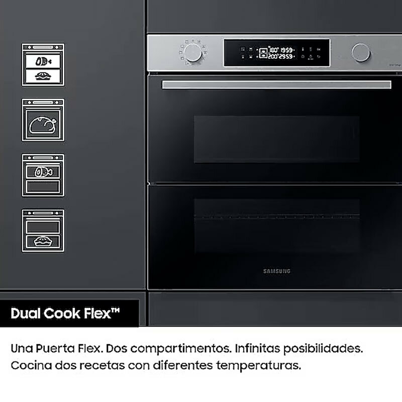Horno integrable Samsung NV7B4530ZAS/U1 – 76 L, Dual Cook Flex, Limpieza pirolítica
