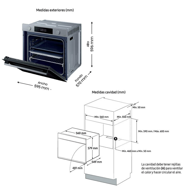 Horno integrable Samsung NV7B4430YAS/U1 – 76 L, Dual Cook, Limpieza pirolítica