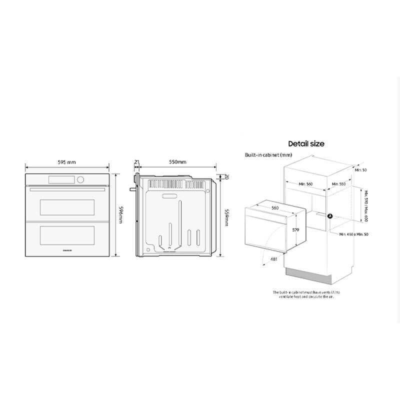 Horno integrable Samsung NV7B4530ZAS/U1 – 76 L, Dual Cook Flex, Limpieza pirolítica