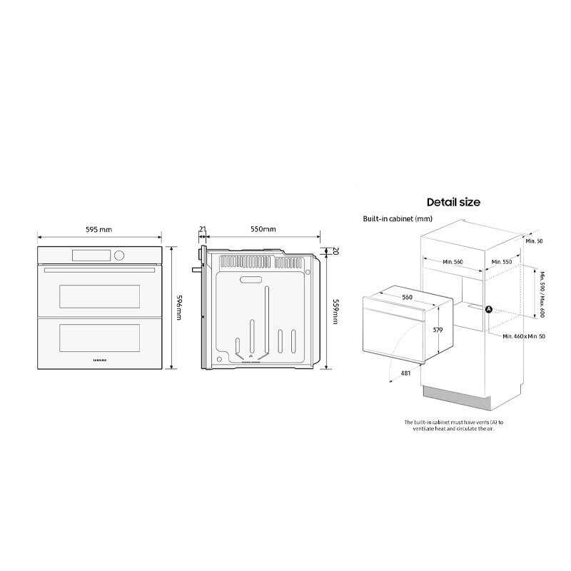 Horno integrable Samsung NV7B5750TDK/U1 – 76 L, Pirolítico+Vapor, Air Fry