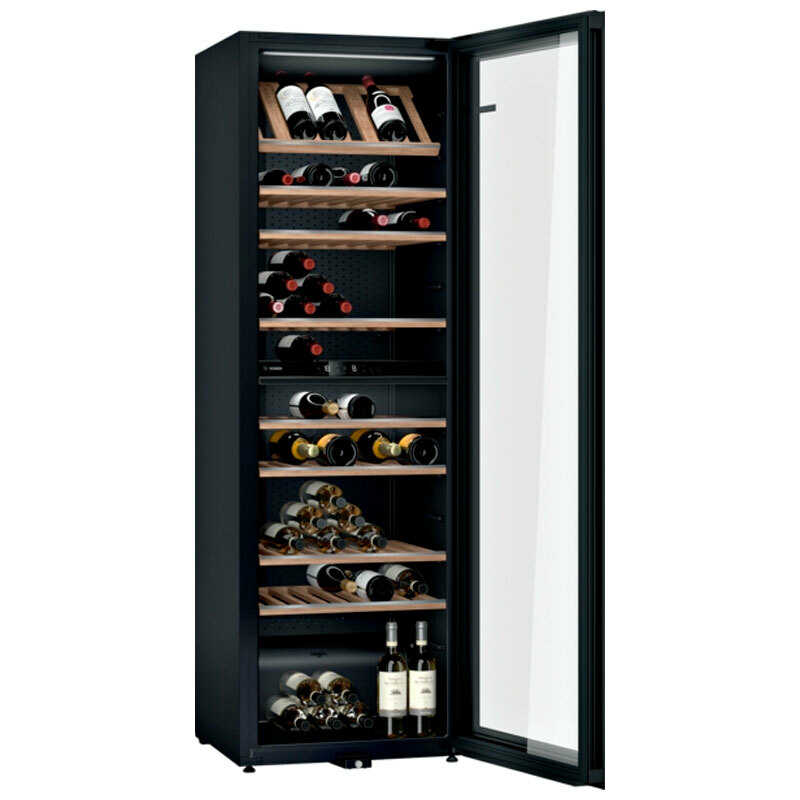 Vinoteca Bosch KWK36ABGA – 199 botellas, Doble zona 7–19 °C, Puerta con filtro UV
