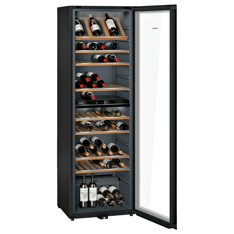 Vinoteca Siemens KW36KATGA – 199 botellas, 2 zonas 7-19 °C, puerta cristal UV