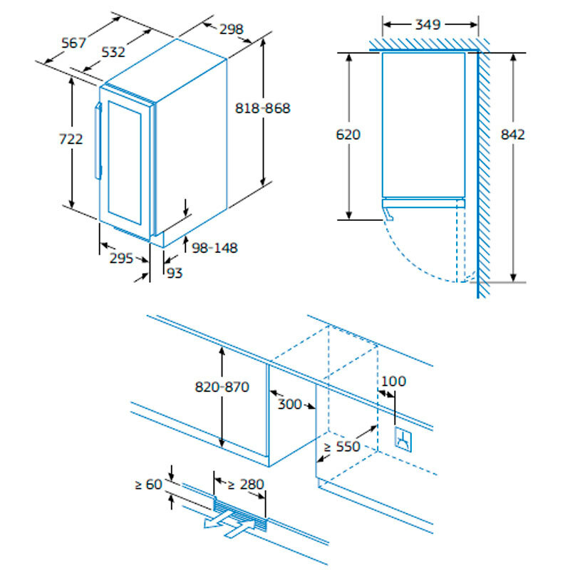 Vinoteca integrable Balay 3WUF073B – 21 botellas, 5-20 °C, puerta cristal UV