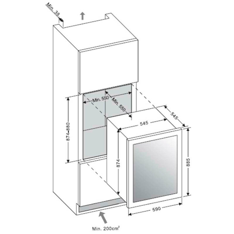 Vinoteca integrable Fagor 3WCI8840N – 57 botellas, Doble zona 5–20 °C, Cristal con filtro UV