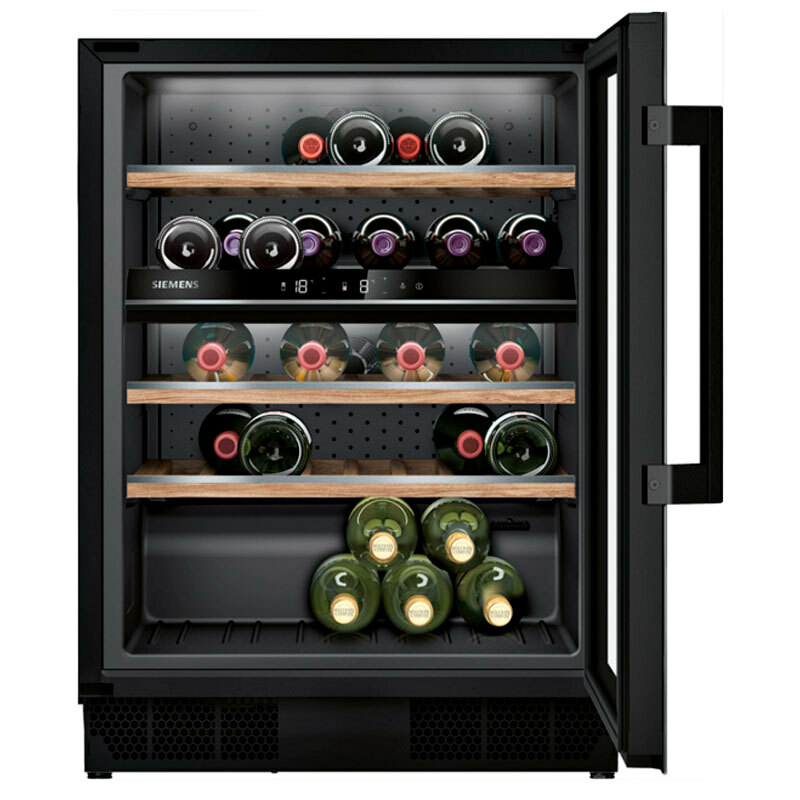 Vinoteca integrable Siemens KU21WAHG0 – 44 botellas, 2 zonas (5-20 °C), puerta cristal con filtro UV