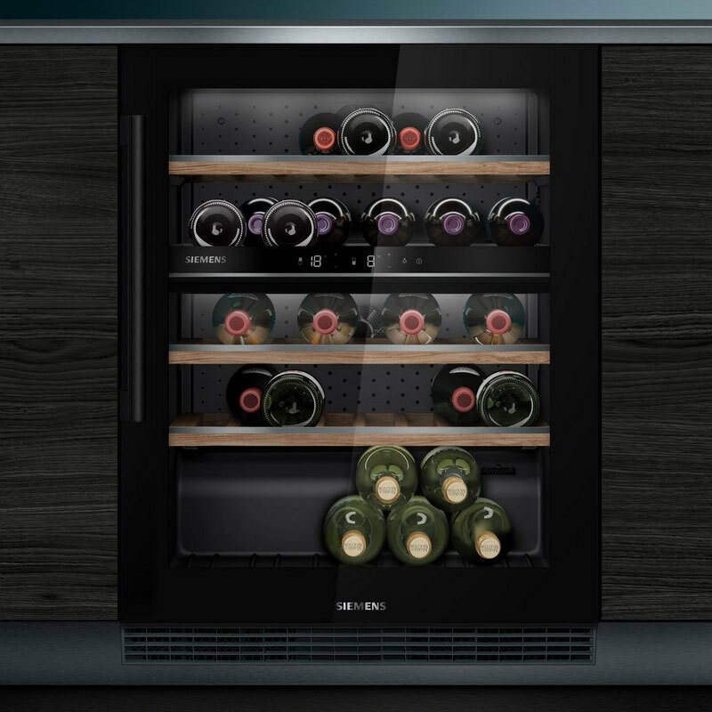 Vinoteca integrable Siemens KU21WAHG0 – 44 botellas, 2 zonas (5-20 °C), puerta cristal con filtro UV