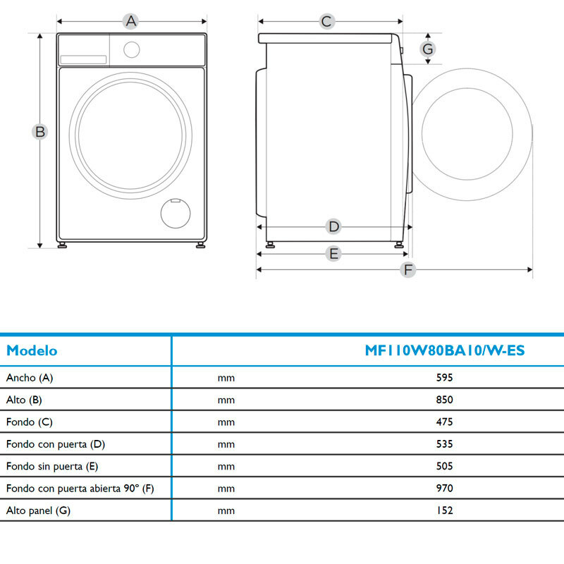 Lavadora carga frontal Midea MF110W80BA10/W-ES – 8 kg, 1.400 rpm, Motor inverter 10 años