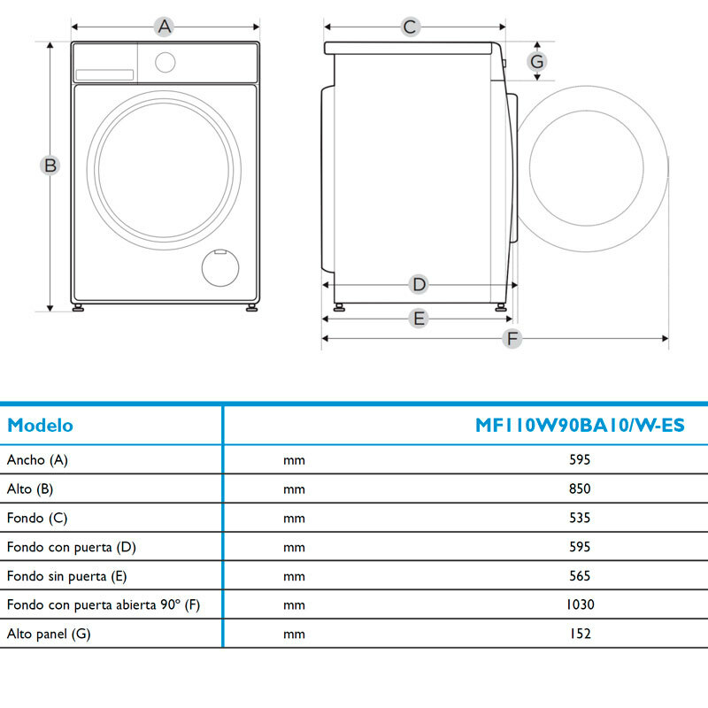 Lavadora frontal Midea MF110W90BA10/W-ES – 9 kg, 1.400 rpm, Motor Inverter