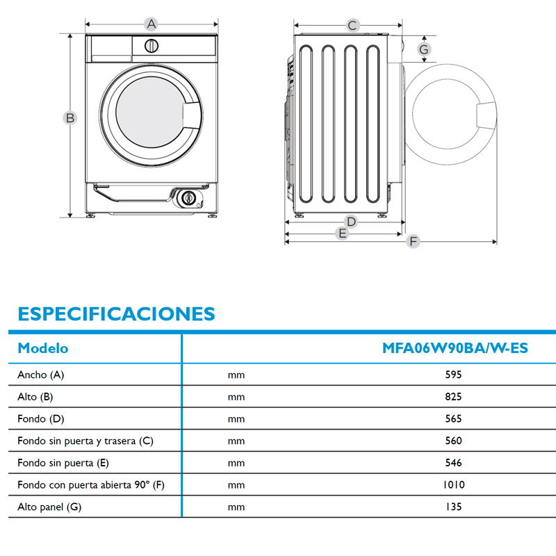 Lavadora Integrable Midea MFA06W90BA/W-ES – 9 kg, 1.400 rpm, Motor Inverter