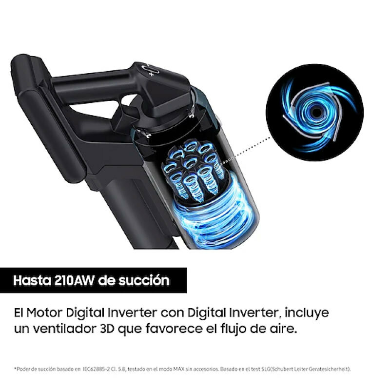 Aspirador escoba inalámbrico Samsung VS20C8524TB/WA – 210 AW, 60 min, Filtro multicapa
