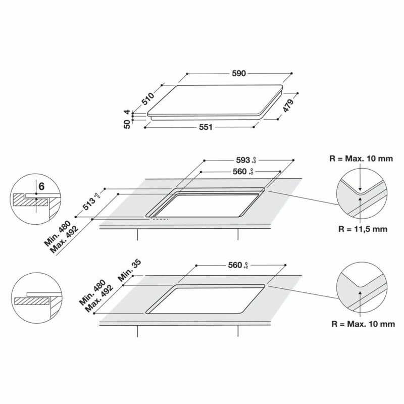 Encimera de inducción Whirlpool WL B4560 NE/W – 4 zonas, 7200 W, Zona flexible