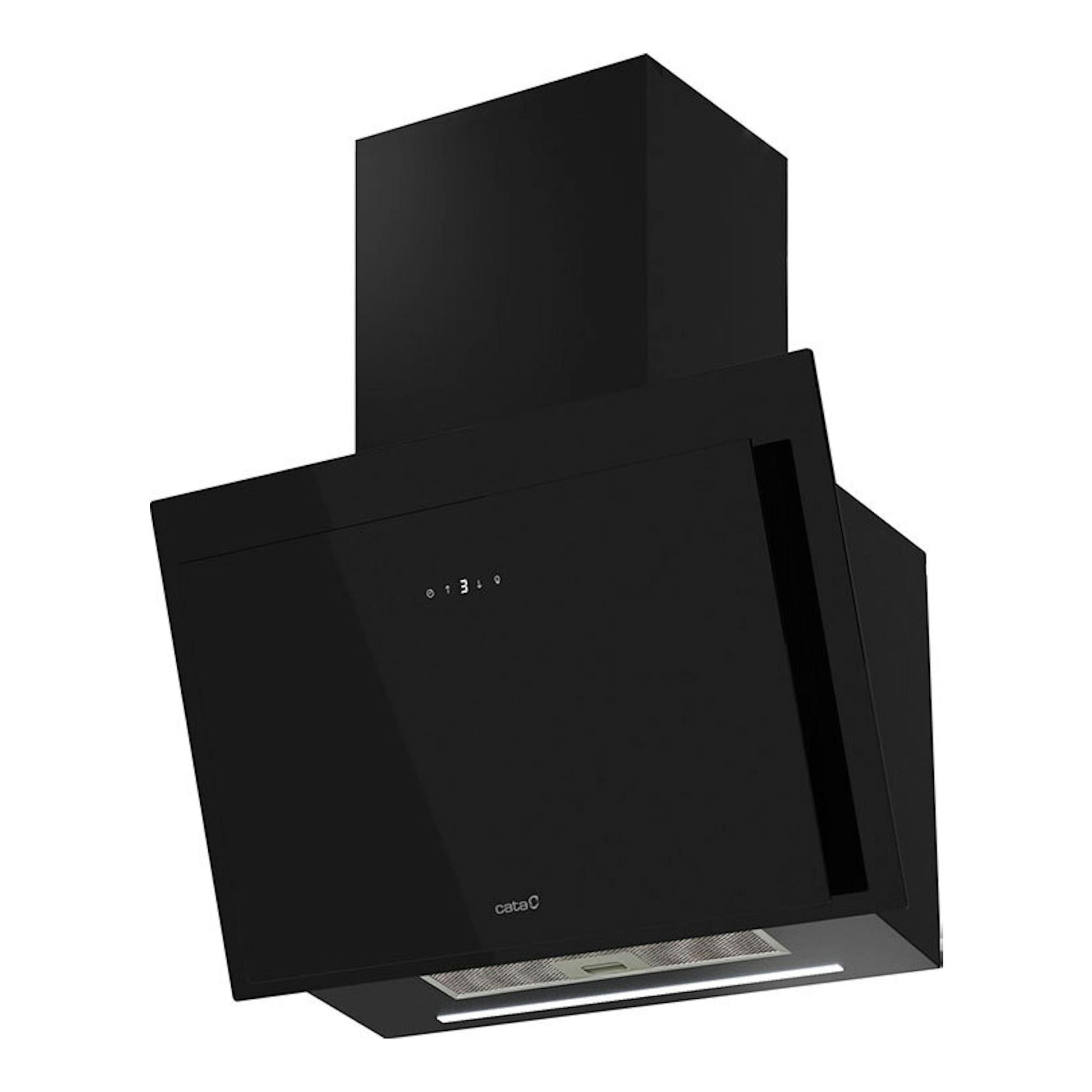 Campana extractora Cata Thalassa Pro 700 GBK, vista frontal inclinada, cristal negro de 90 cm.