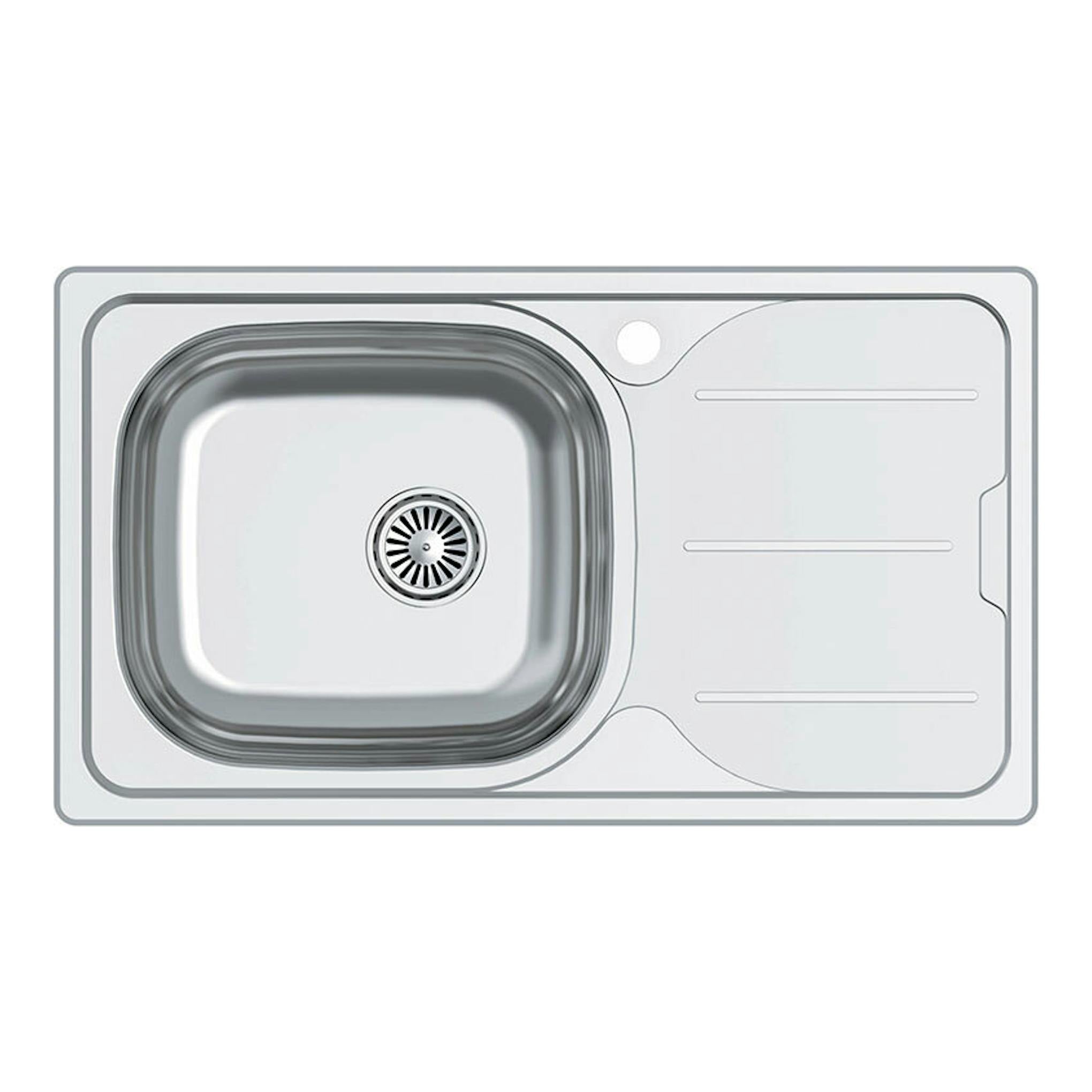 Fregadero Cata CDS1 ED/A inox, vista superior, un seno a la izquierda y escurridor a la derecha.