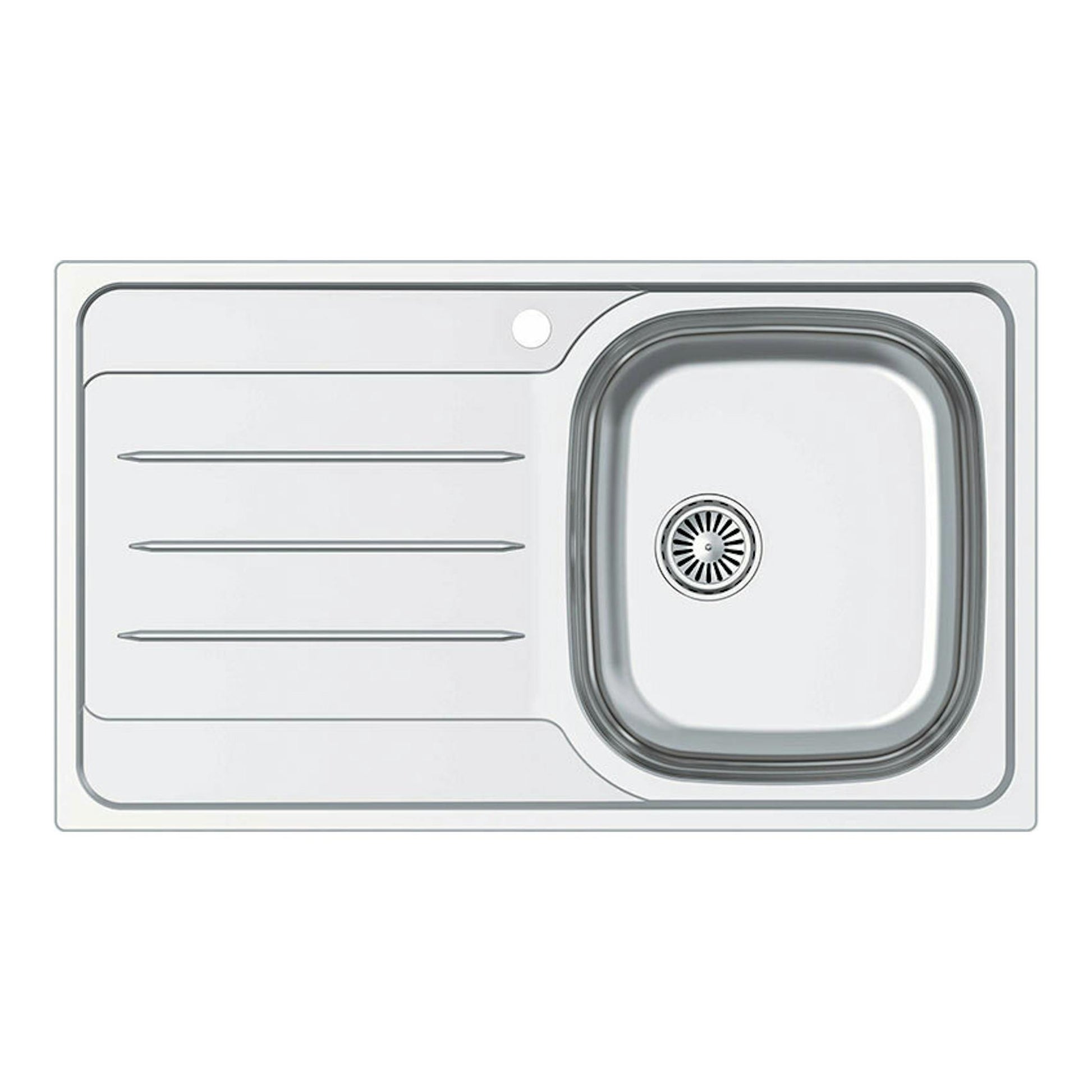 Fregadero Cata CDP1EI/A inox, vista cenital, una cubeta a la derecha y escurridor a la izquierda.