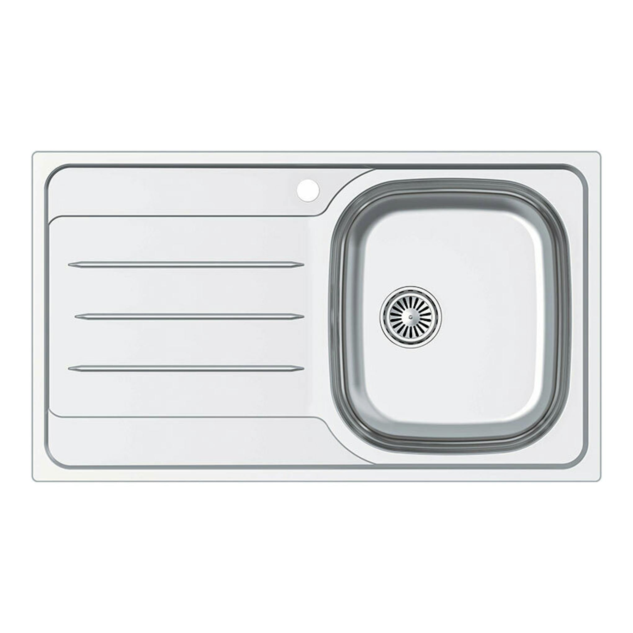 Fregadero Cata CDP1EI/A inox, vista cenital, una cubeta a la derecha y escurridor a la izquierda.