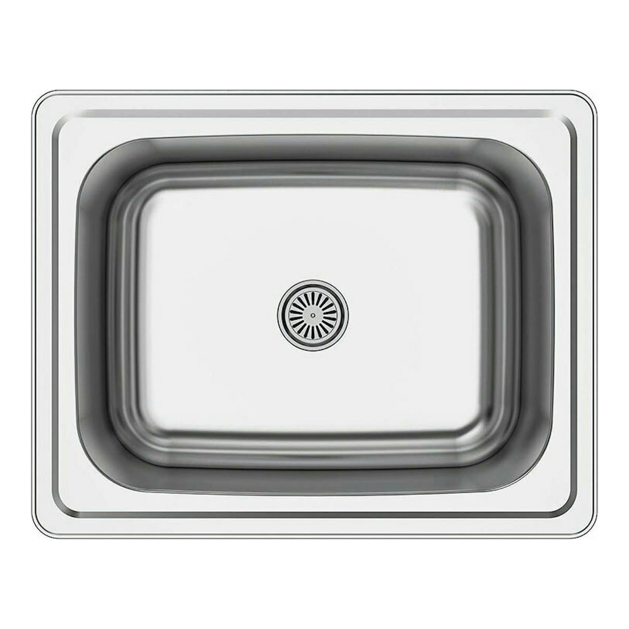 Fregadero Cata CSS601/A inox, vista superior, acero inoxidable rectangular con desagüe central.