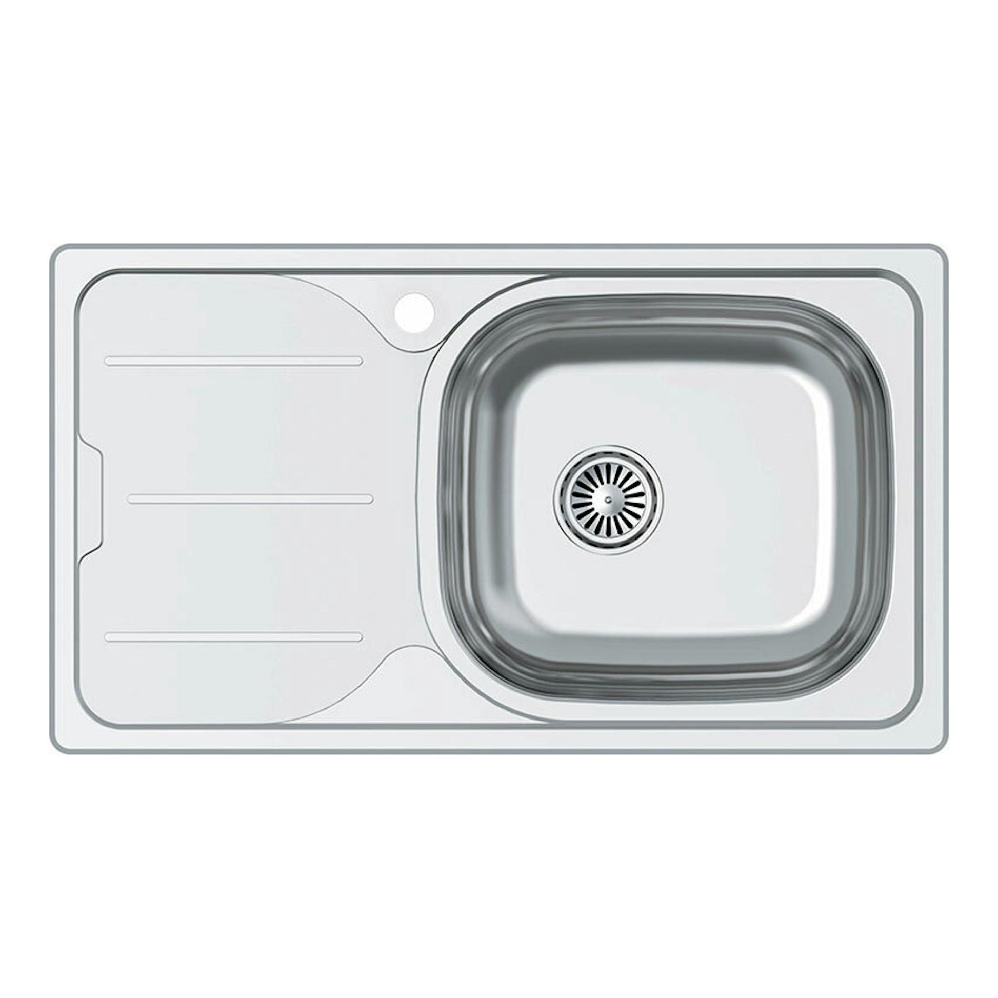 Fregadero Cata CDS1EI/A de acero inox, vista cenital, con cubeta a la derecha y escurridor a la izquierda.
