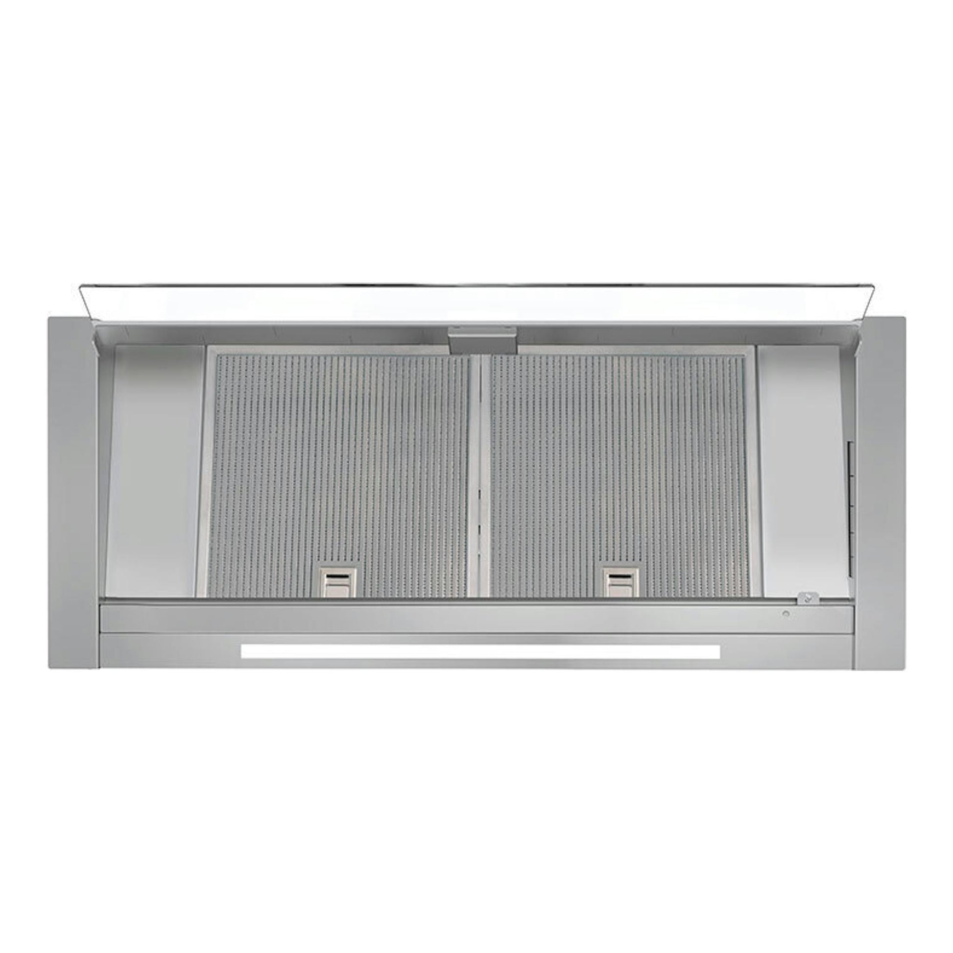 Campana integrable Cata Corona No Drip/A en inox, vista frontal con panel de vidrio y filtros metálicos.