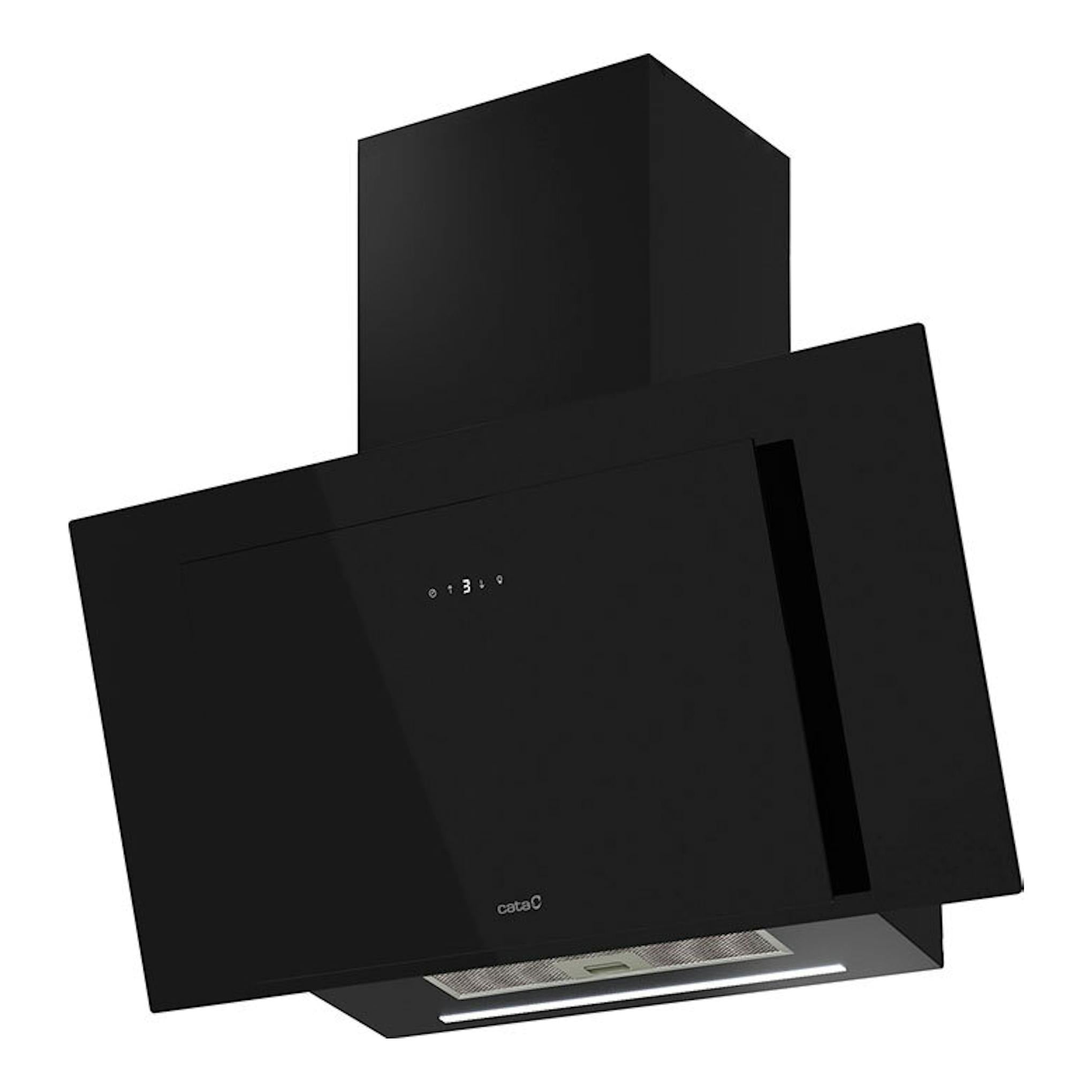 Campana extractora Cata Thalassa Pro 900 GBK/A negra, vista frontal inclinada, 90 cm