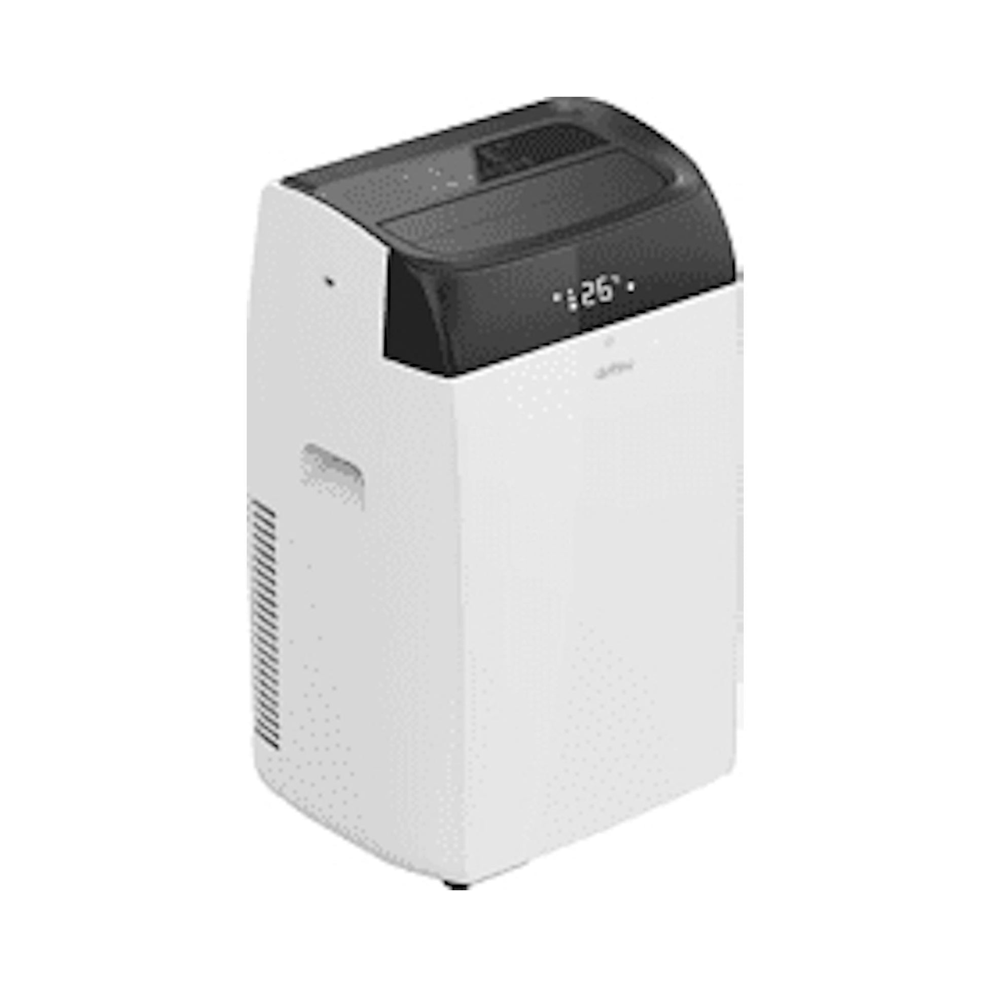 Aire acondicionado portátil Daitsu APD12FCX blanco y negro, vista frontal en fondo blanco.