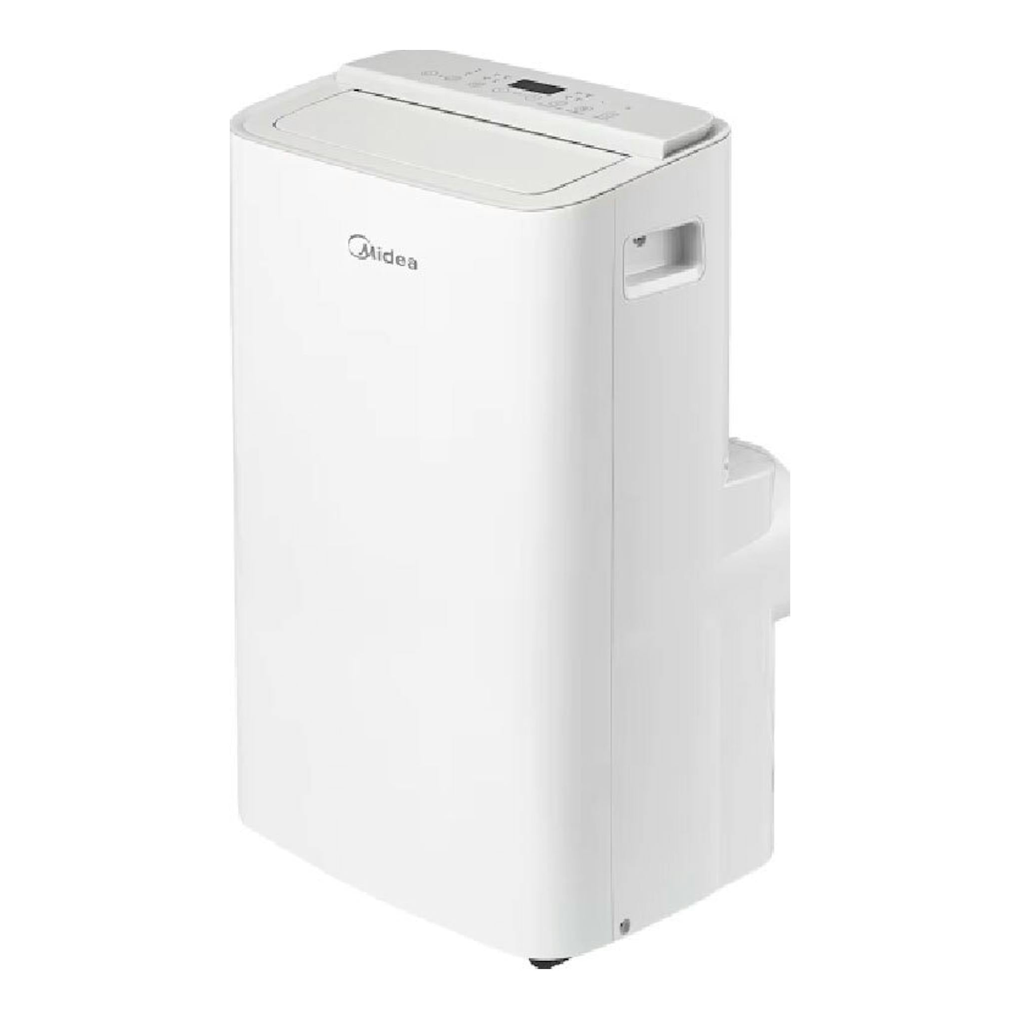 Aire acondicionado portátil Midea MPPX-12HRN7-QB6 blanco, vista frontal derecha, con panel superior.
