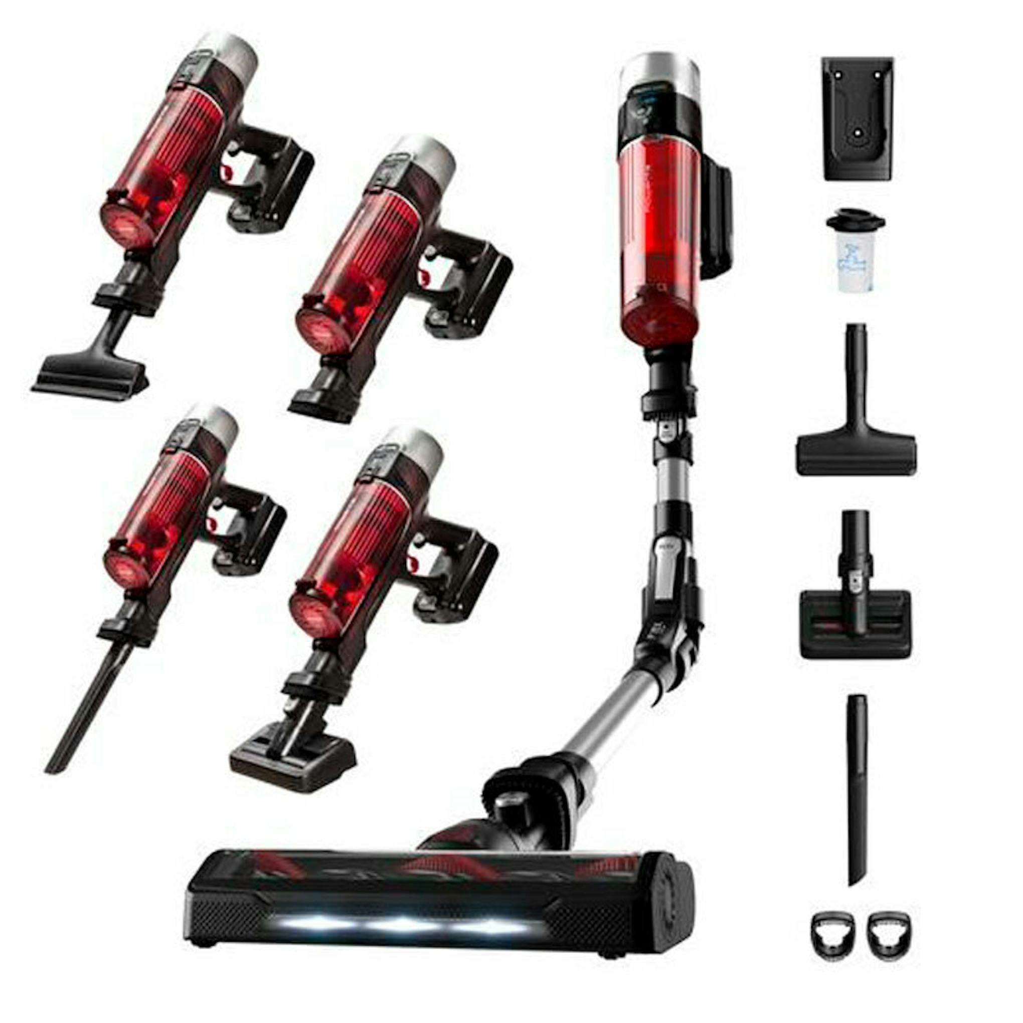 Aspirador escoba Rowenta RH2077WO con accesorios y varias vistas del producto