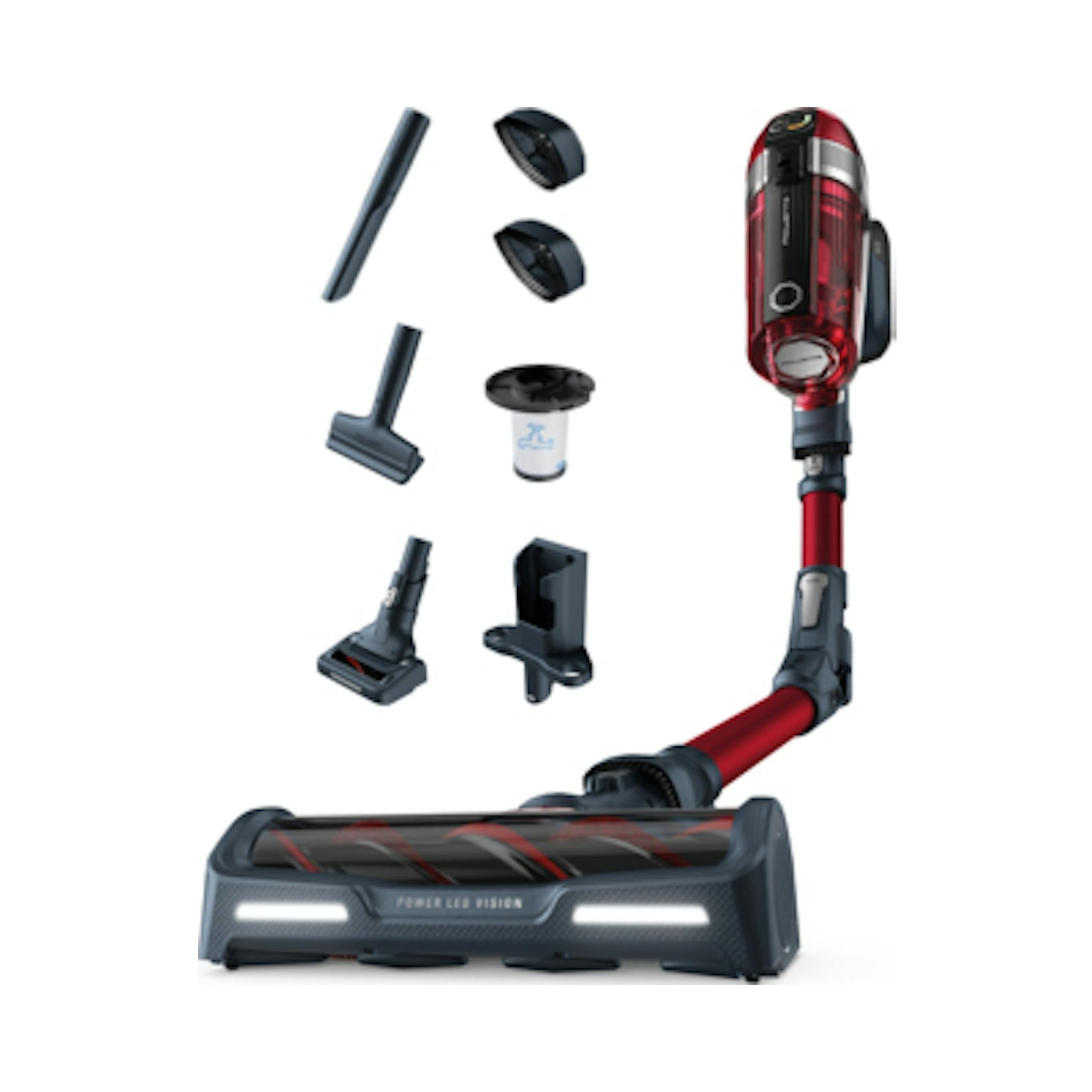 Rowenta X-Force Flex 11.60 Animal Care RH9829WO, aspirador escoba rojo y negro con accesorios, vista frontal