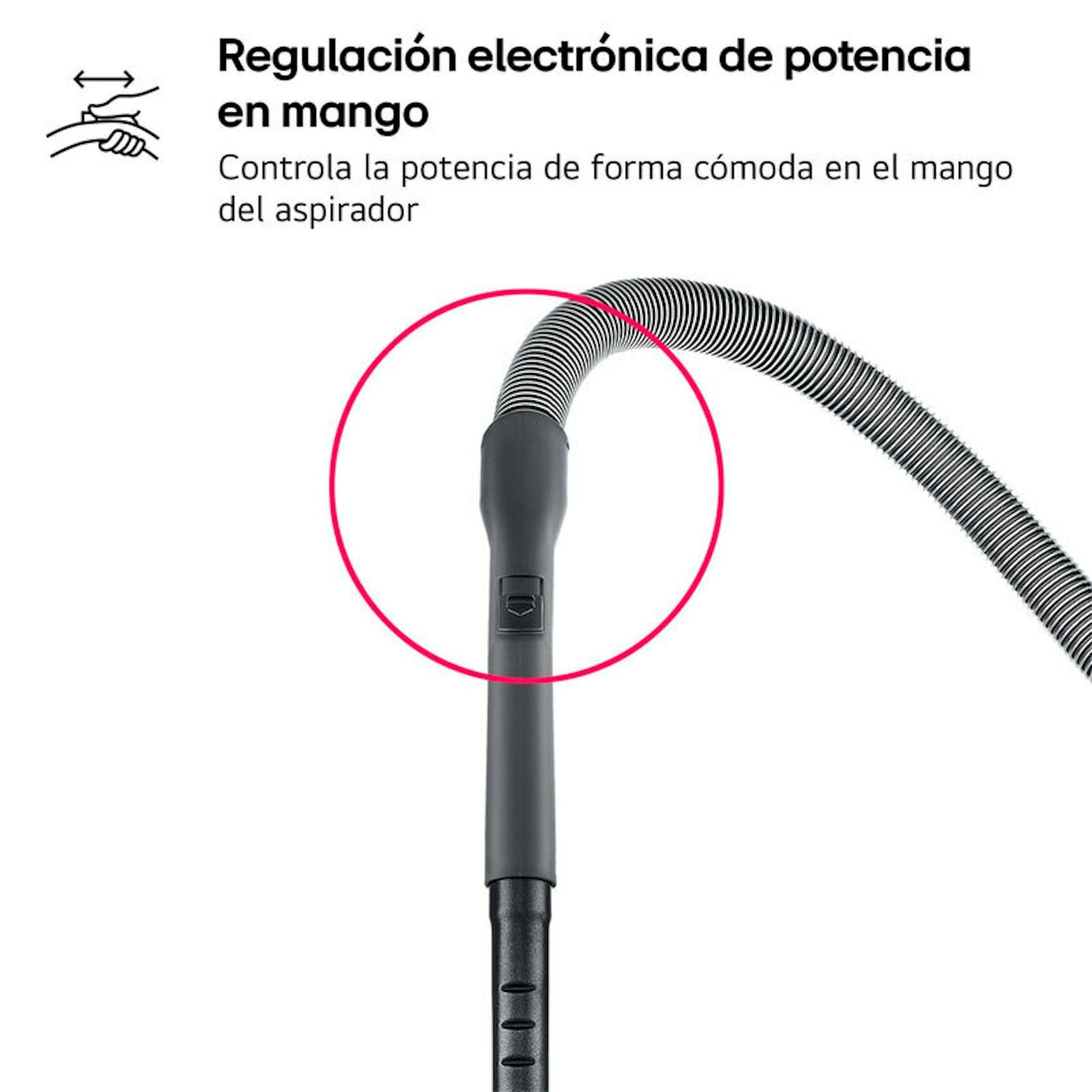Detalle del mango y manguera del aspirador LG VC5506NHTB gris mate