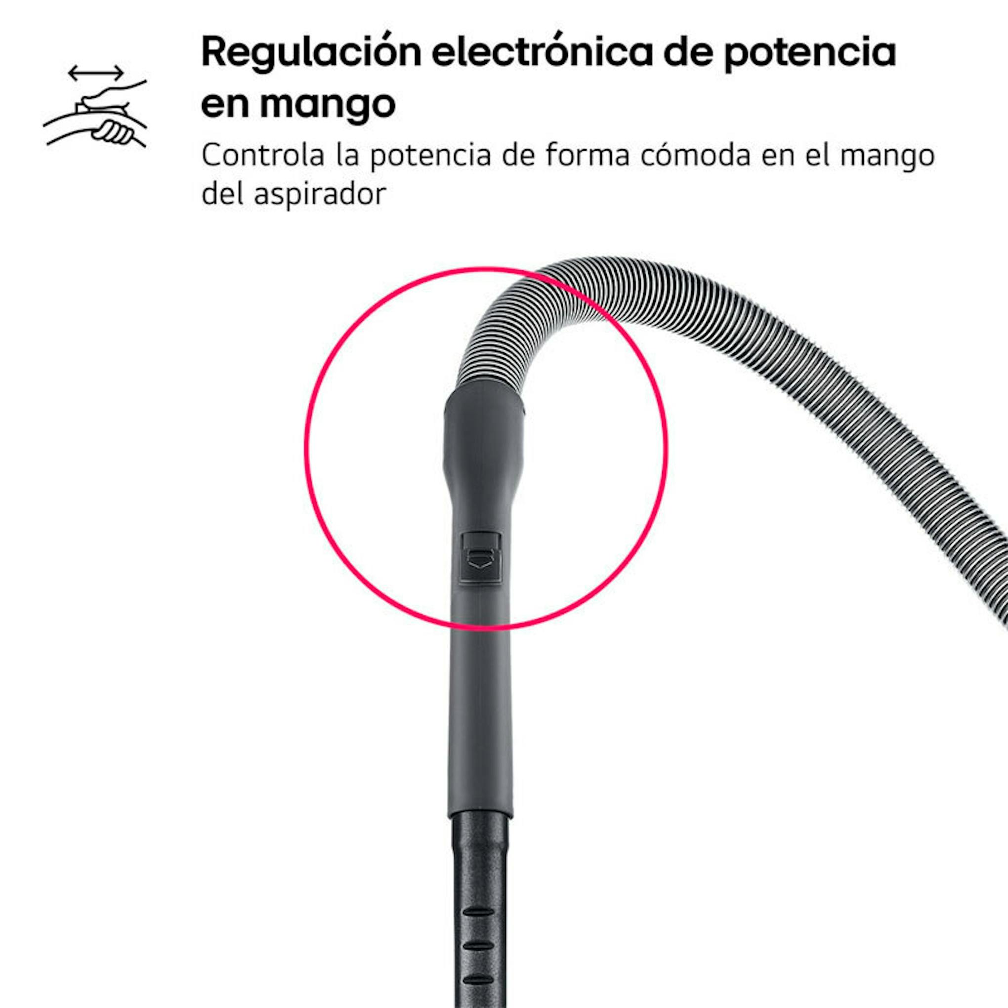 Detalle del mango y manguera del aspirador LG VC5506NHTB gris mate