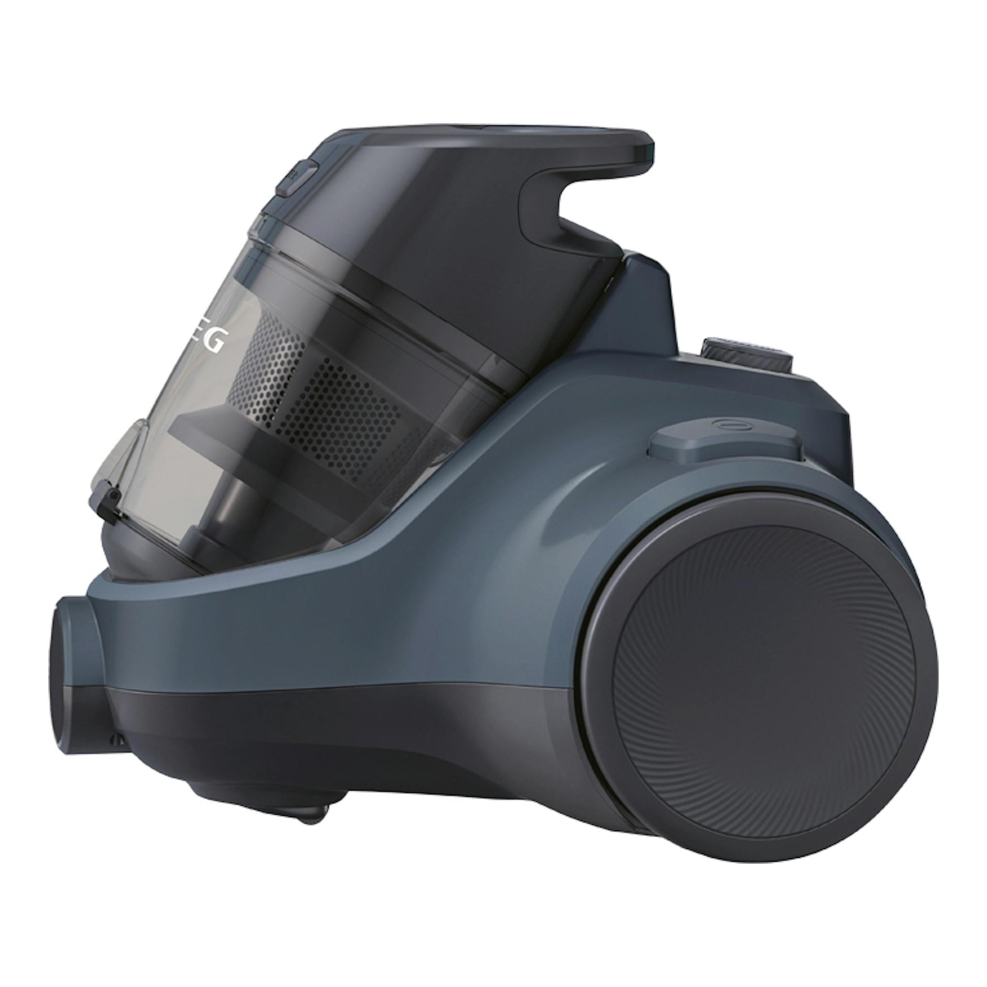 Aspiradora trineo AEG LX5-2-4DB, sin bolsa, vista lateral en gris oscuro y azul.