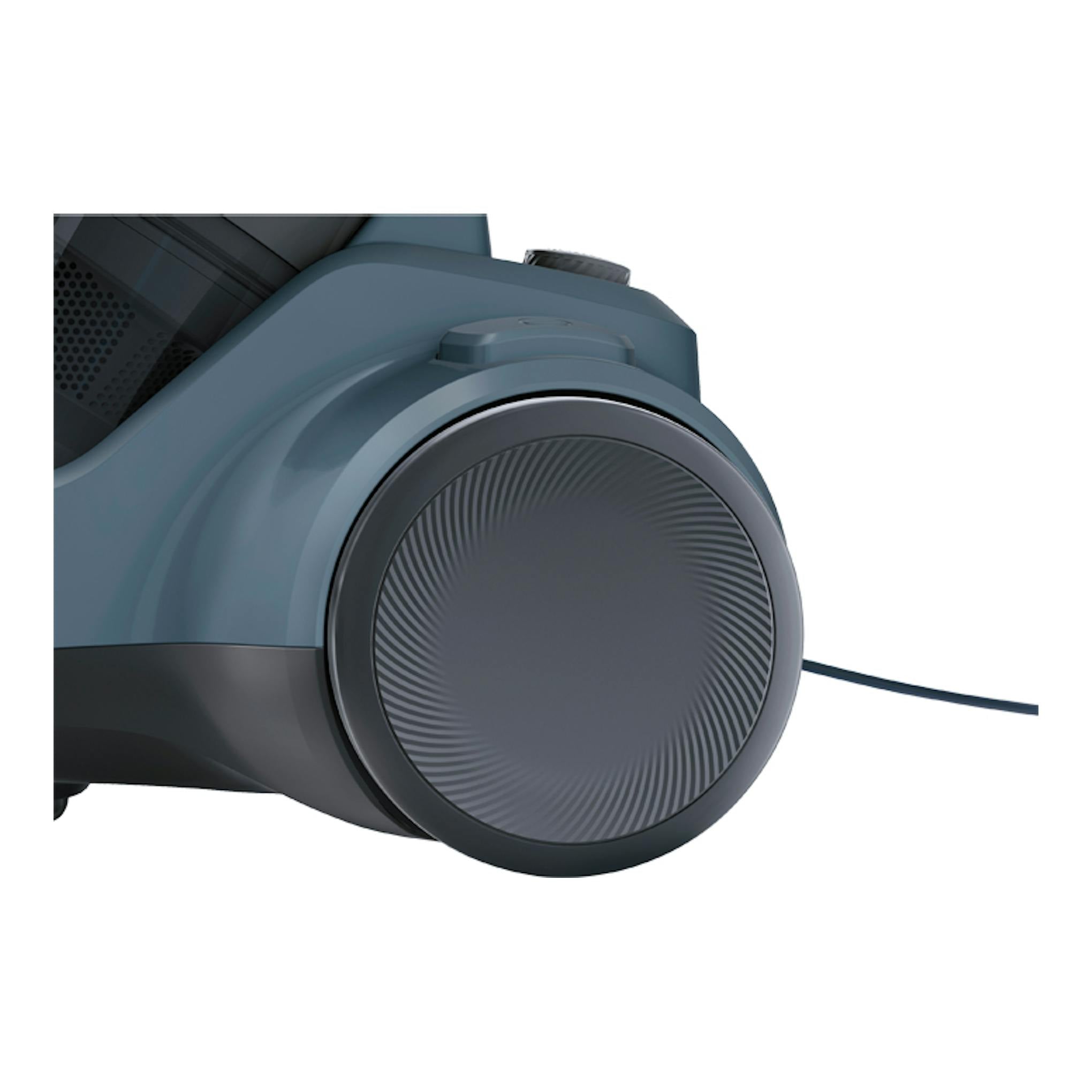 AEG LX5-2-4DB, aspiradora trineo sin bolsa, primer plano de la rueda lateral en gris y negro.