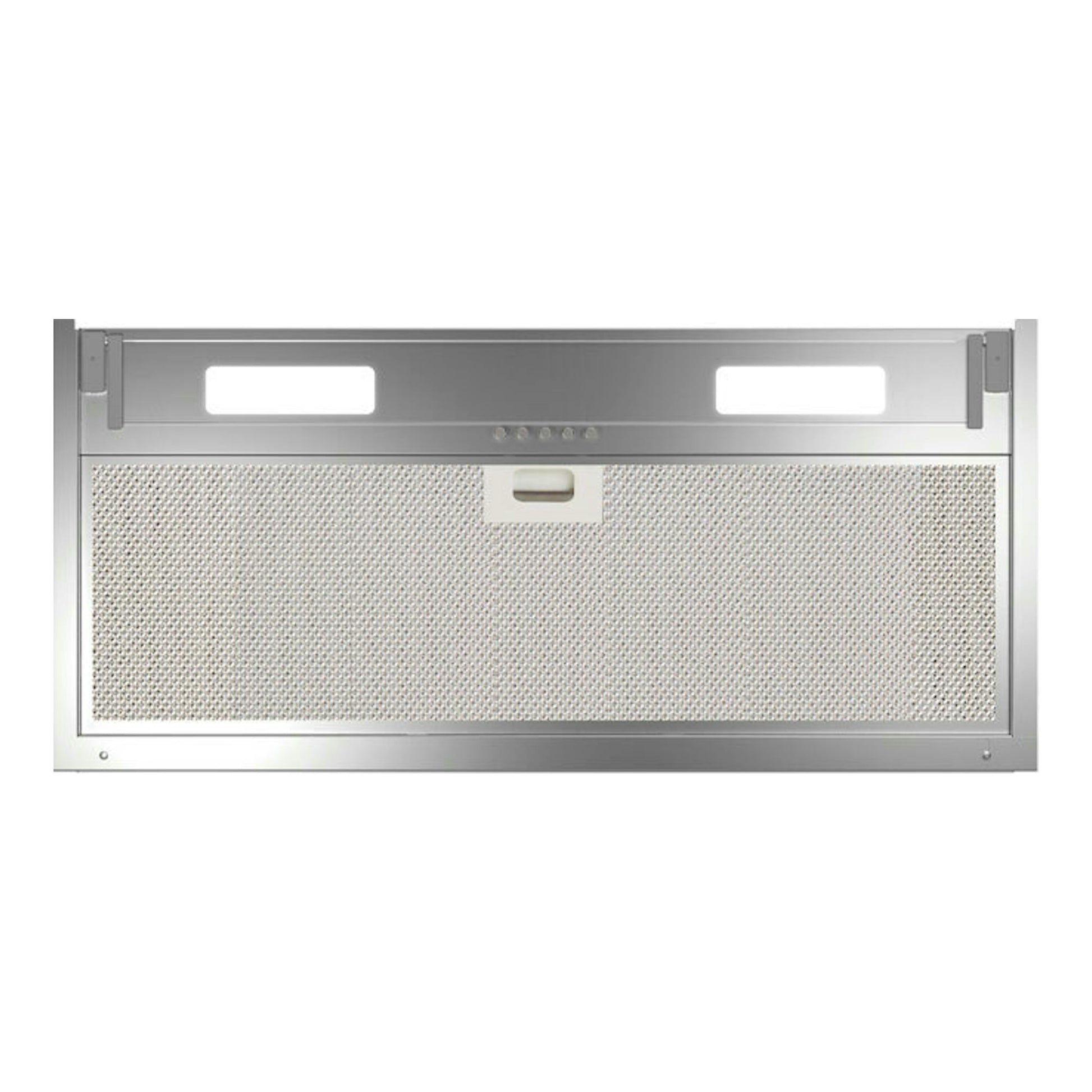 Campana integrable Armonía 70 cm X/B Inox, vista frontal, en acero inox con rejilla metálica.