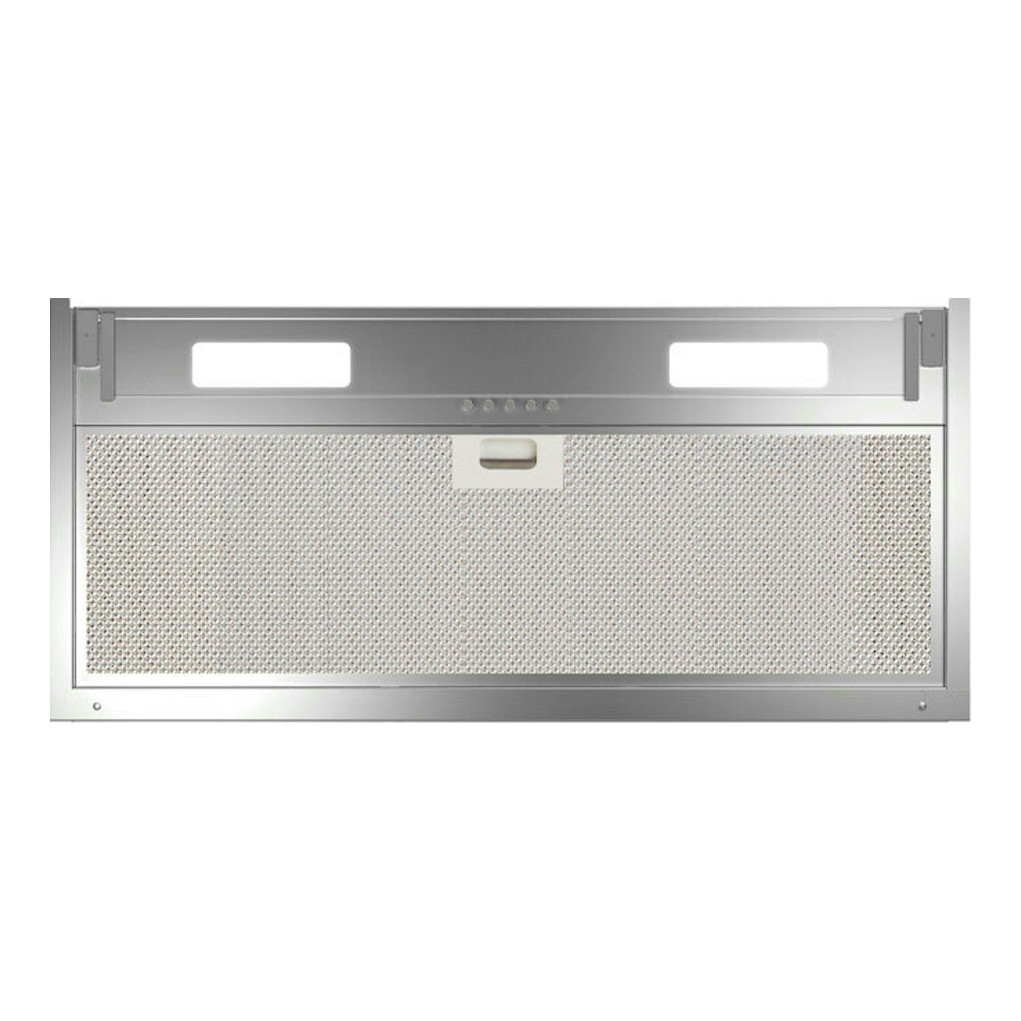 Campana integrable Armonía 70 cm X/B Inox, vista frontal, en acero inox con rejilla metálica.