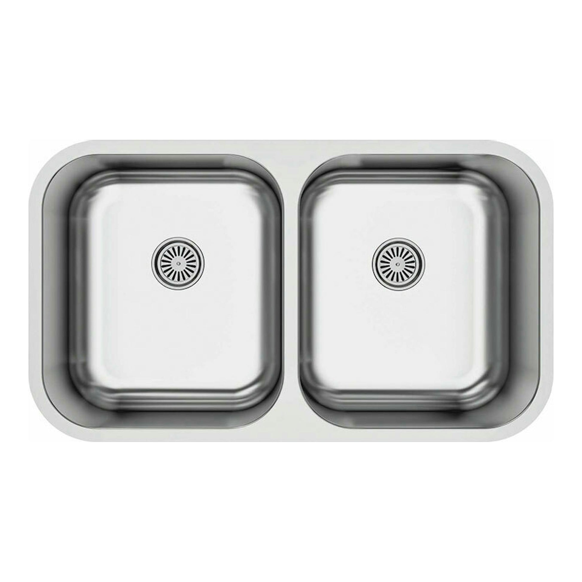 Fregadero Cata CB2X/B de acero inoxidable, vista superior, doble seno rectangular.
