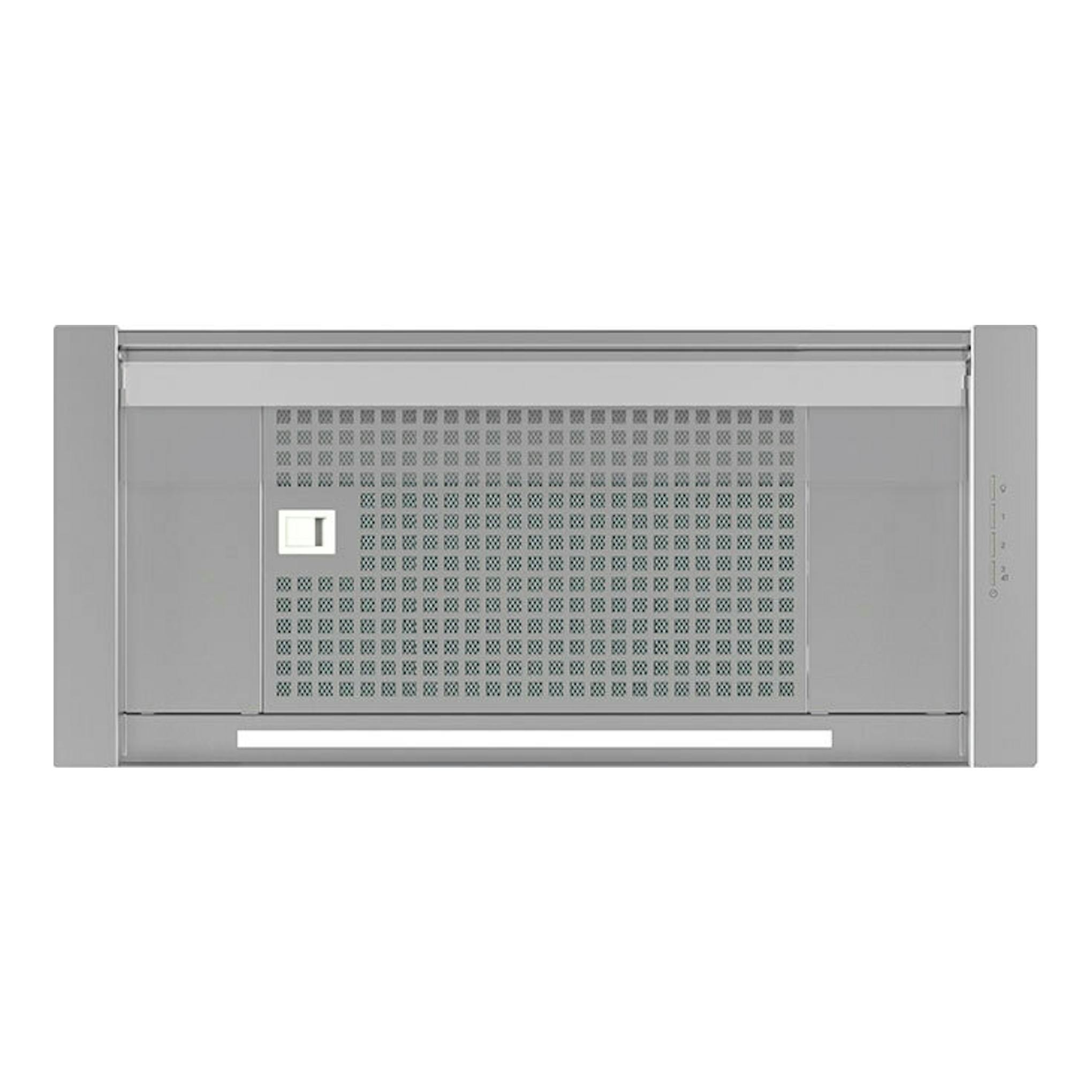 Campana integrada Cata CoronaX70/B inox, vista frontal, color gris plata con panel central perforado.