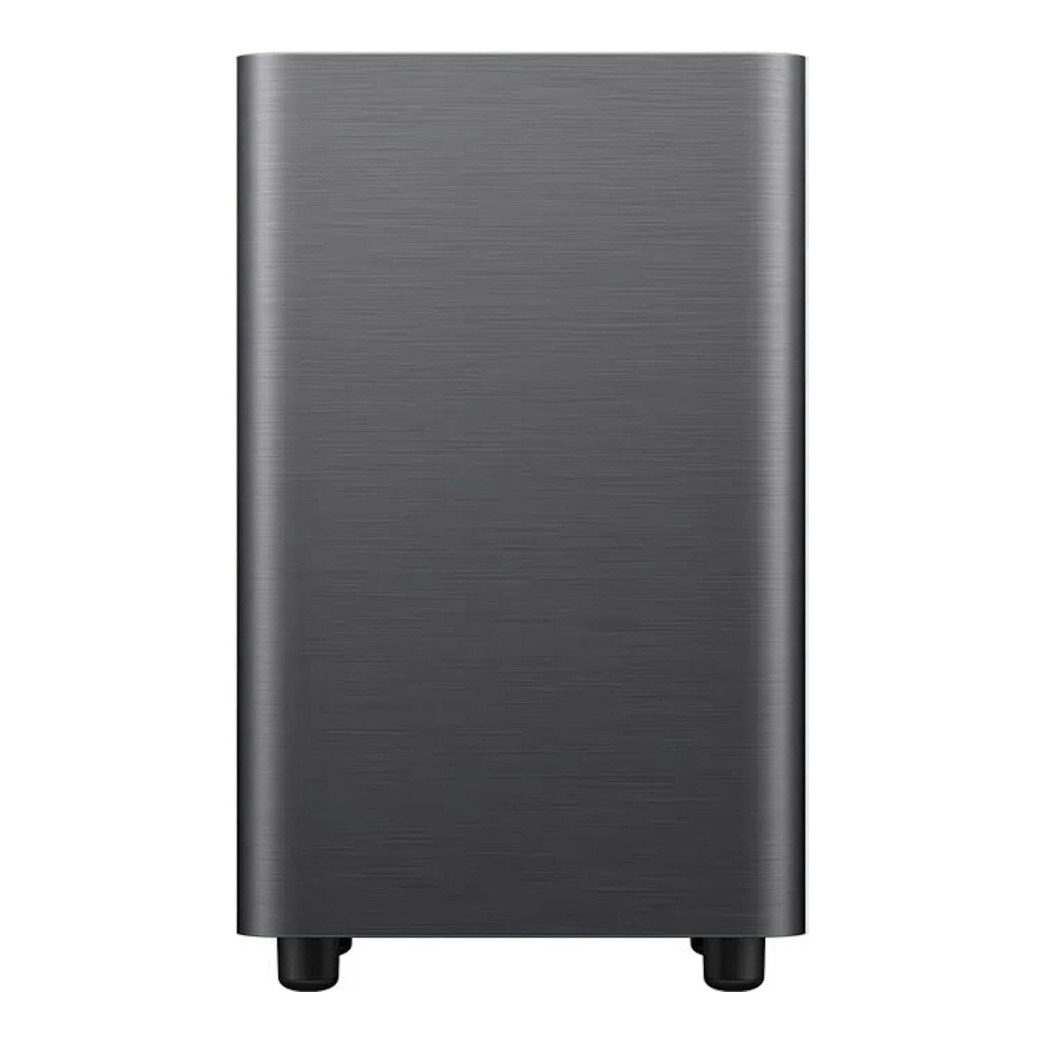 Módulo de la barra de sonido TCL S55HE gris oscuro, vista frontal, rectangular, con patas.