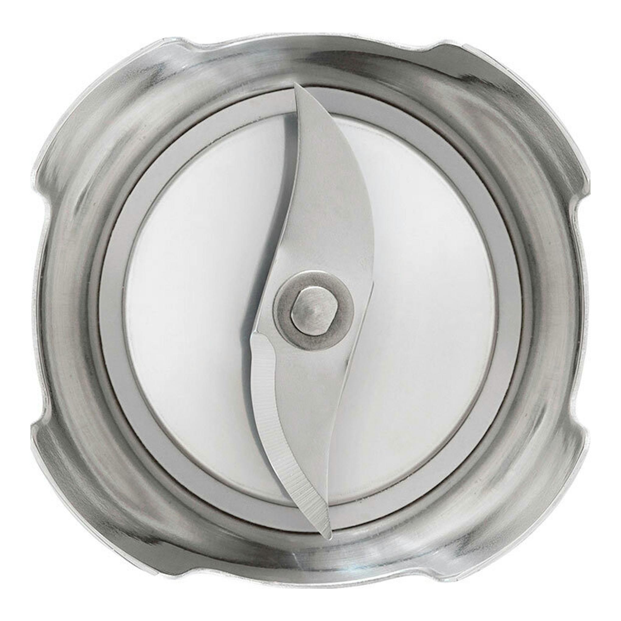 Batidora de mano Smeg HBF11CREU crema, vista superior de la cuchilla metálica y base redonda.