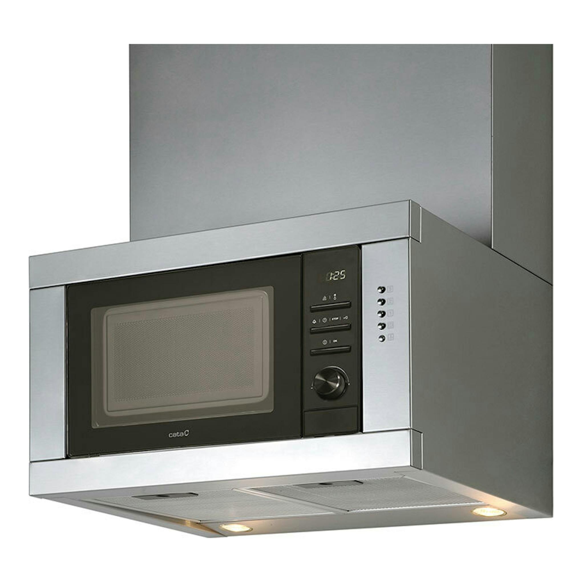 Campana extractora Cata CHORUS XBK/C de acero inox, vista frontal en ángulo con luz inferior.