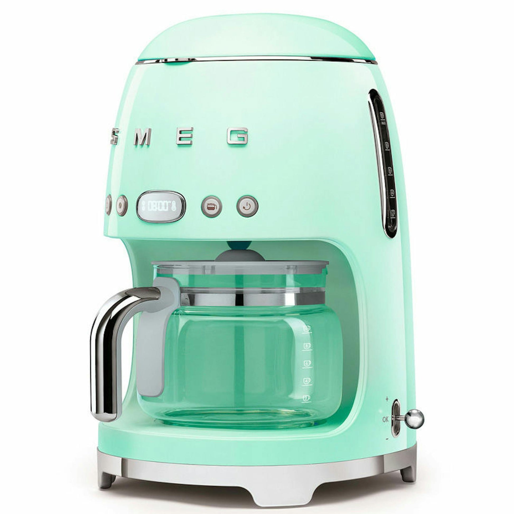 Cafetera de goteo Smeg DCF02PGEU verde pastel con jarra de vidrio