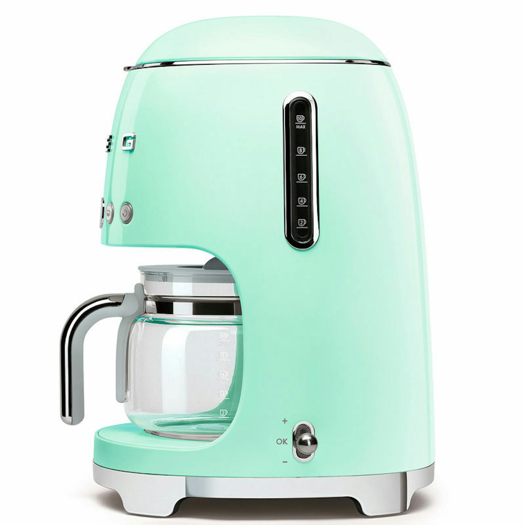 Cafetera de goteo Smeg DCF02PGEU verde pastel con jarra de cristal