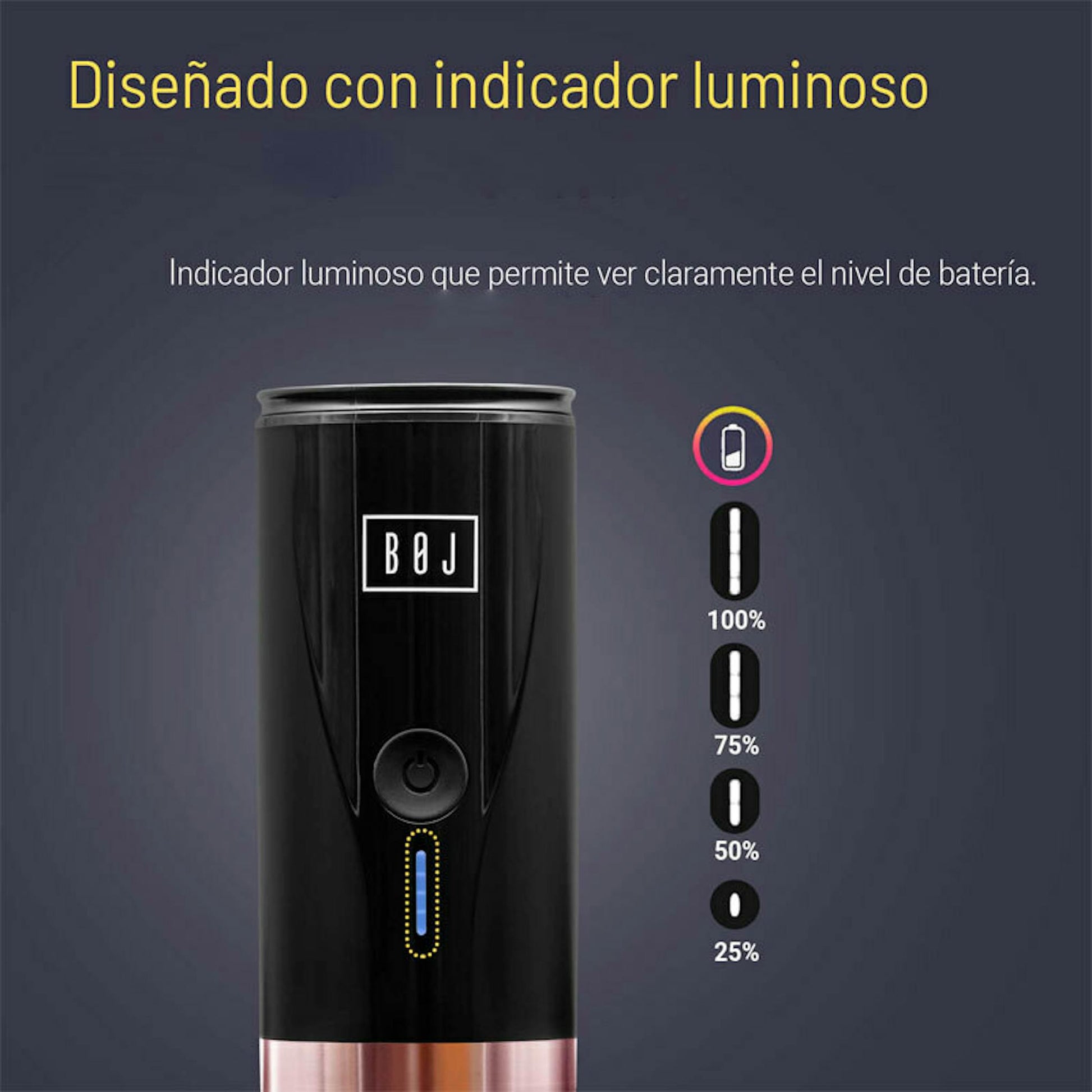 Cafetera portátil BOJ Giro Negra con indicador luminoso