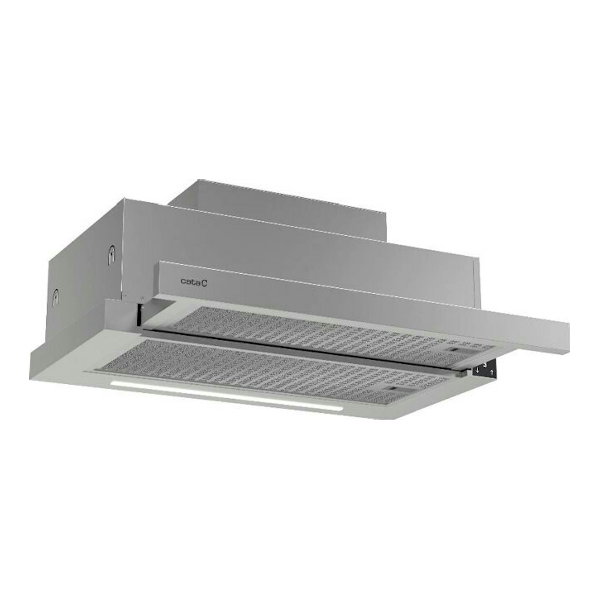 Campana extractora Cata TFH 6830 X inox, vista inferior en ángulo, color acero inoxidable.