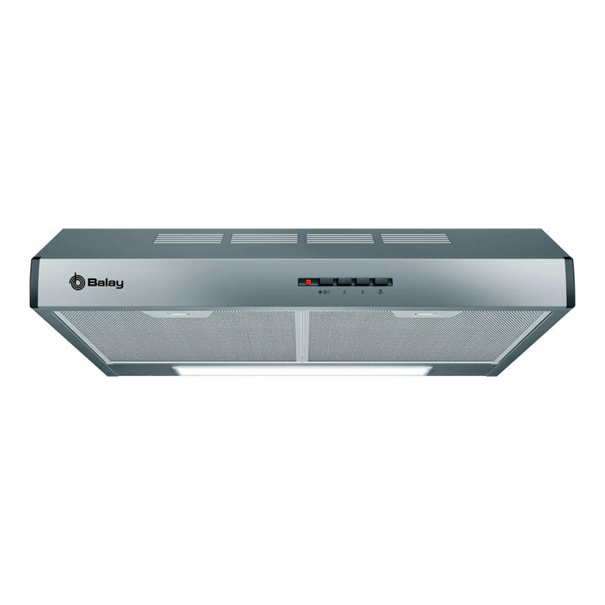 Campana convencional Balay 3BH263MX en inox, vista frontal, con filtros metálicos y mandos frontales.