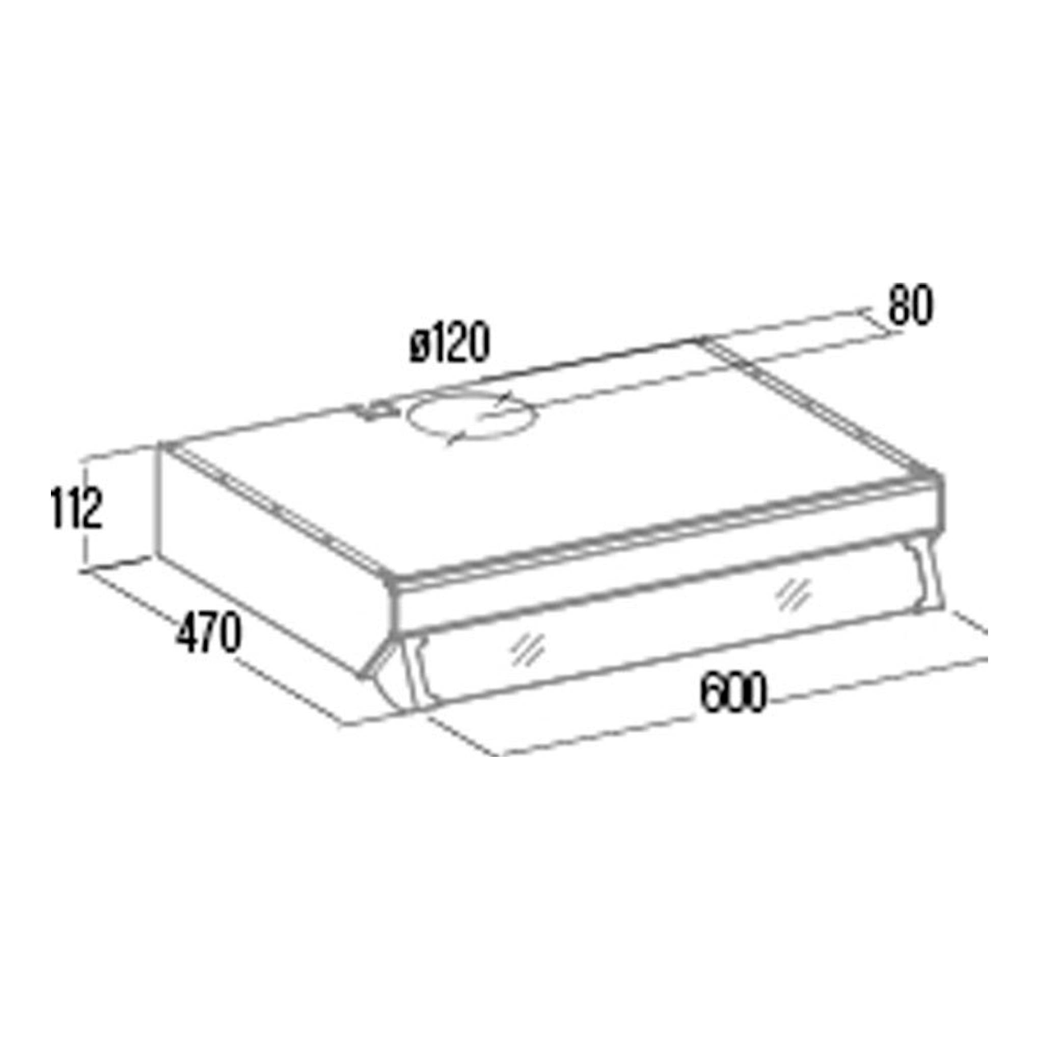 Dibujo técnico de campana extractora Cata FK SLIM 6000X inox, vista isométrica frontal, 60 cm.
