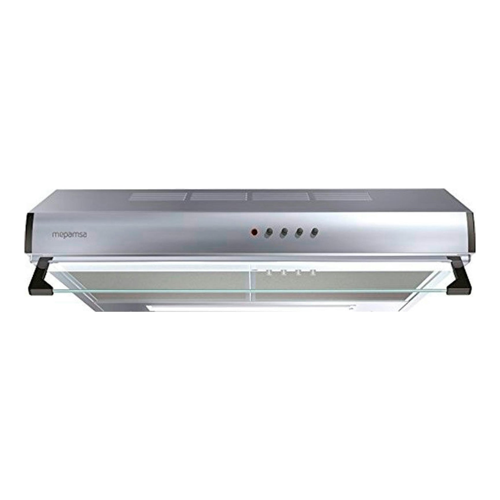 Campana extractora Mepamsa Modena Inox 70 cm, vista frontal, acero inoxidable y visor de cristal.