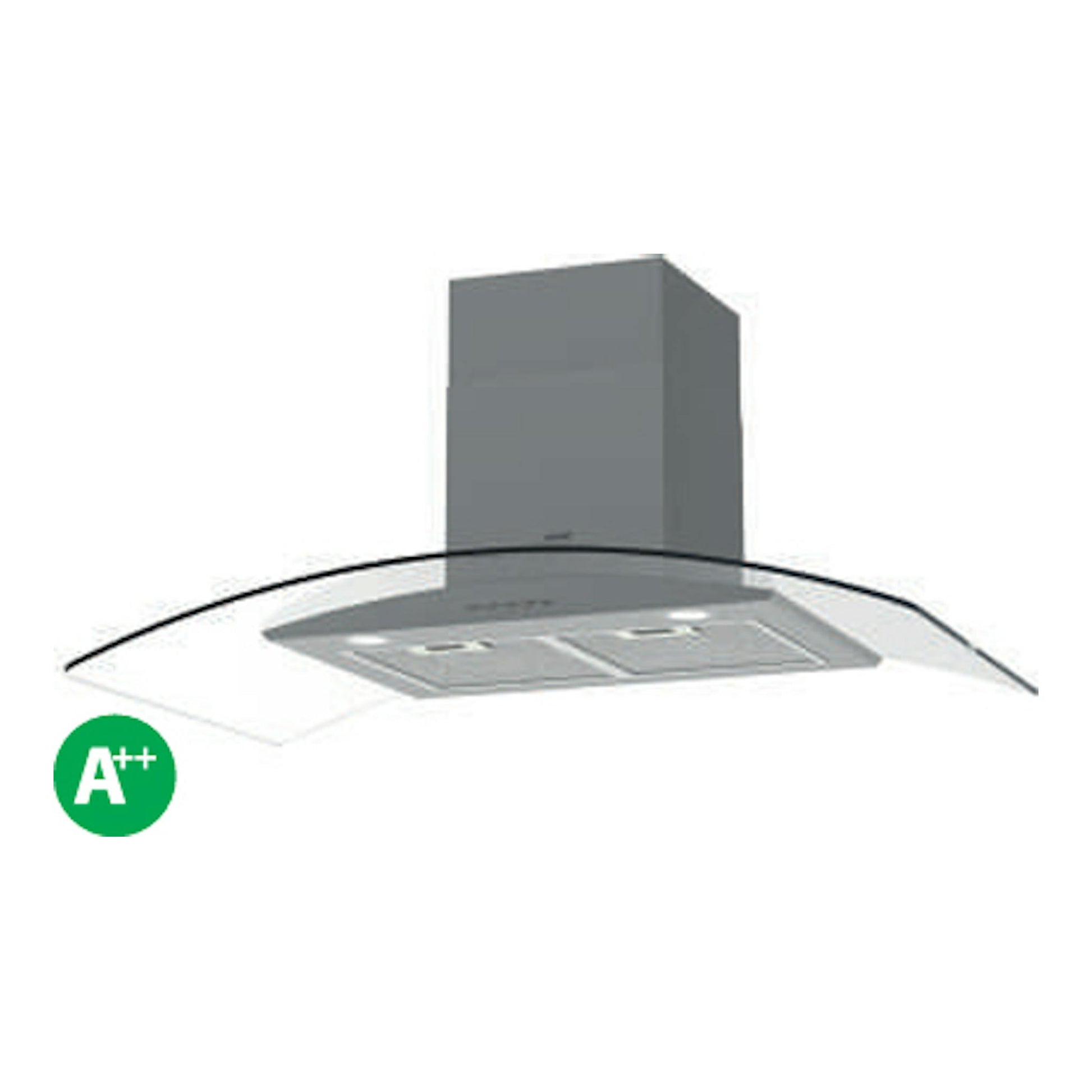 Campana de isla Cata ISLA GAMMA 9010 X en inox, vista frontal, con cristal curvo y luces LED.