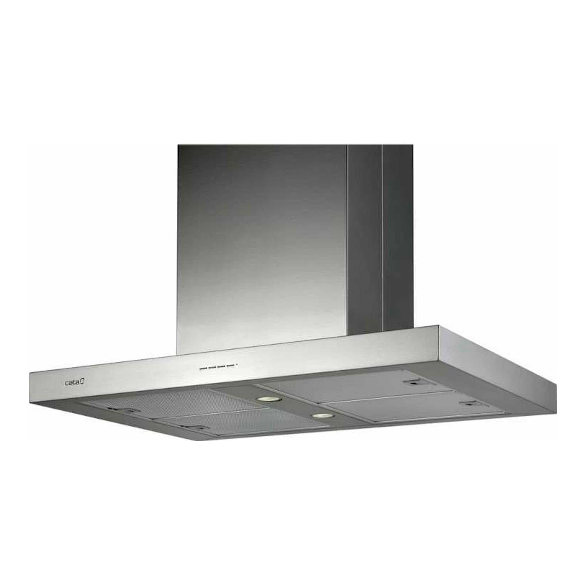 Cata Isla Sygma 900 Inox, campana de isla en acero inoxidable, vista frontal inferior