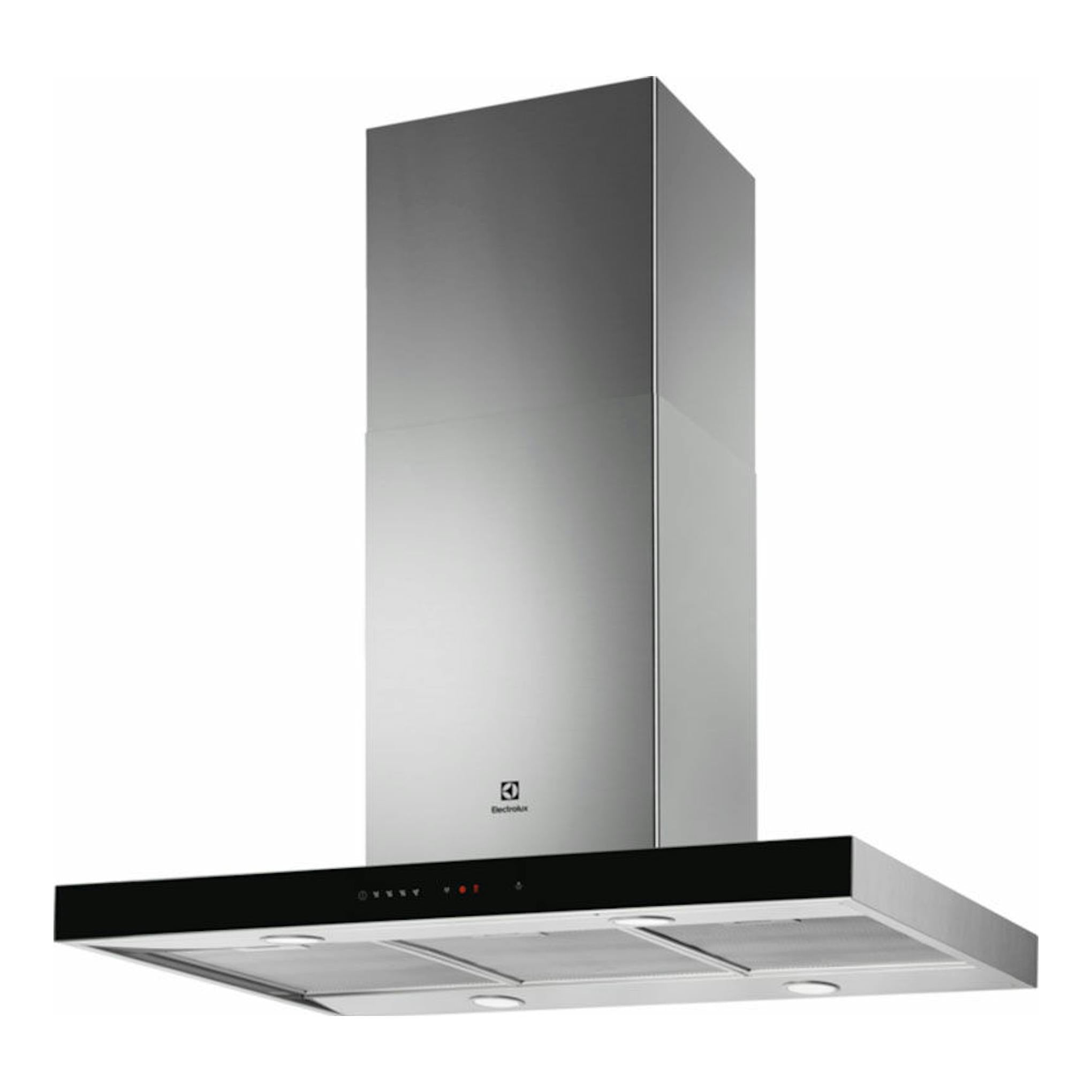 Campana de isla Electrolux LFI769X en acero inoxidable, vista frontal inclinada.