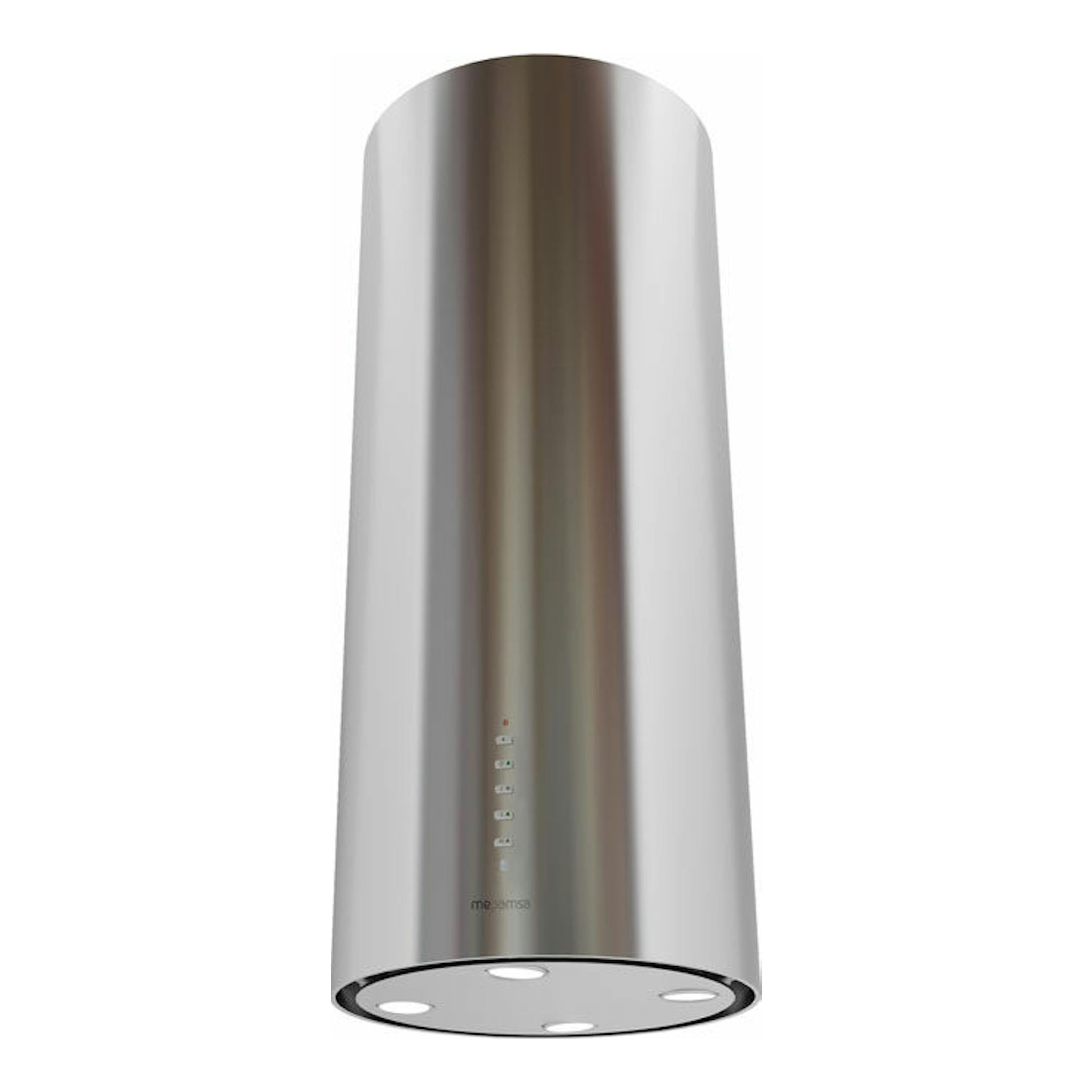 Campana de isla Mepamsa Cylindra Isla Pro Inox, cilíndrica de acero inoxidable, vista frontal.