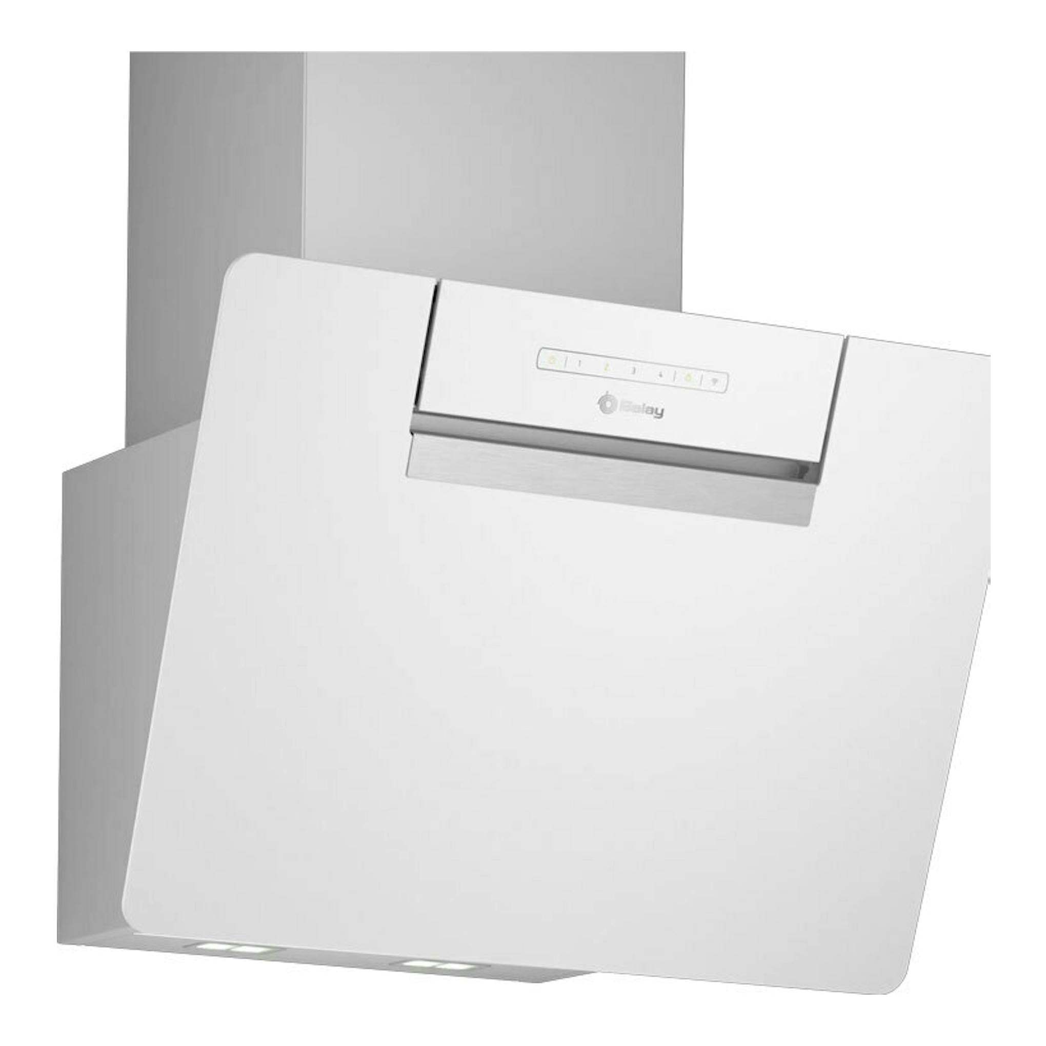 Campana de pared Balay 3BC567GBH de cristal blanco, vista frontal en ángulo, 60 cm.